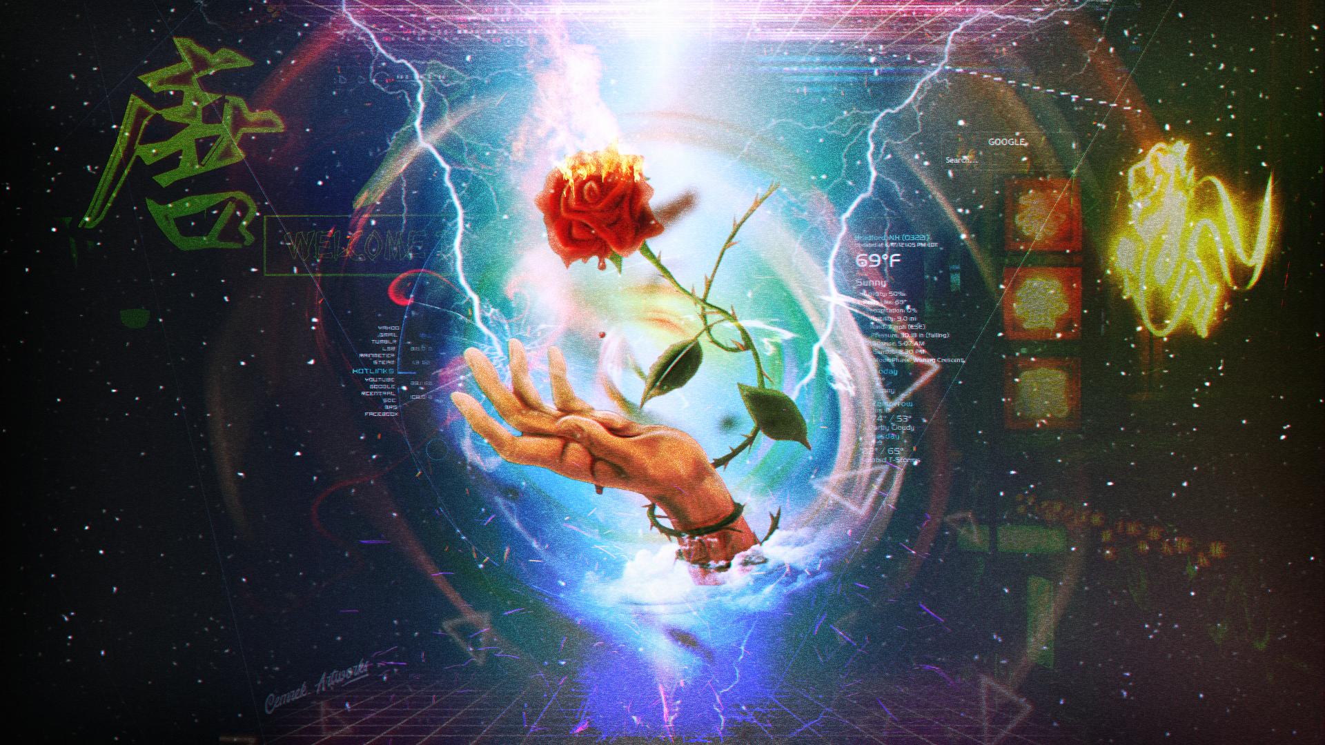 rose, abstract, artwork, flowers, hands, plants, blood, thorns, HD Wallpaper