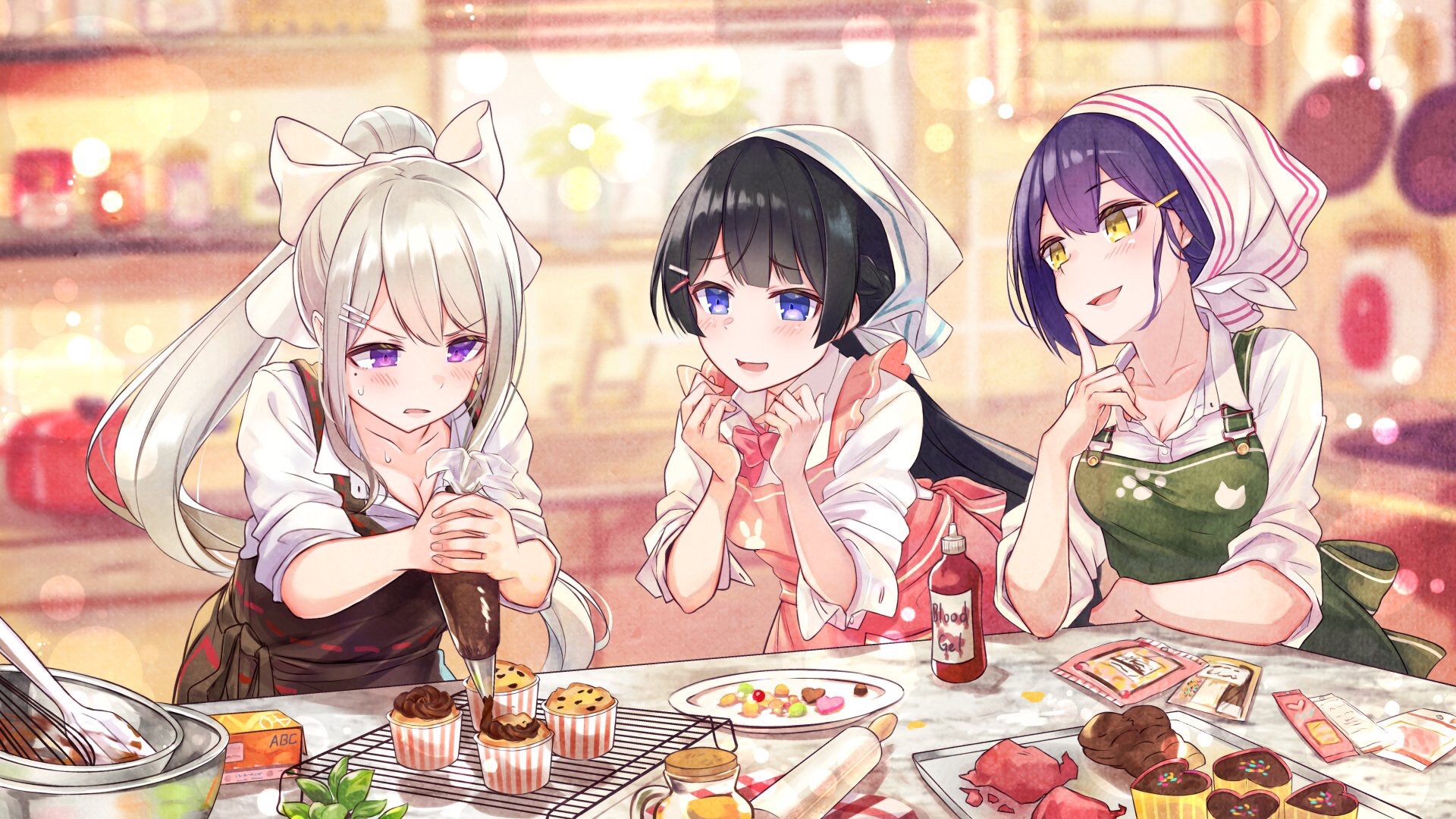 anime girls, anime, Nijisanji, Higuchi Kaede, Tsukino Mito, Rin Shizuka, Virtual Youtuber, HD Wallpaper