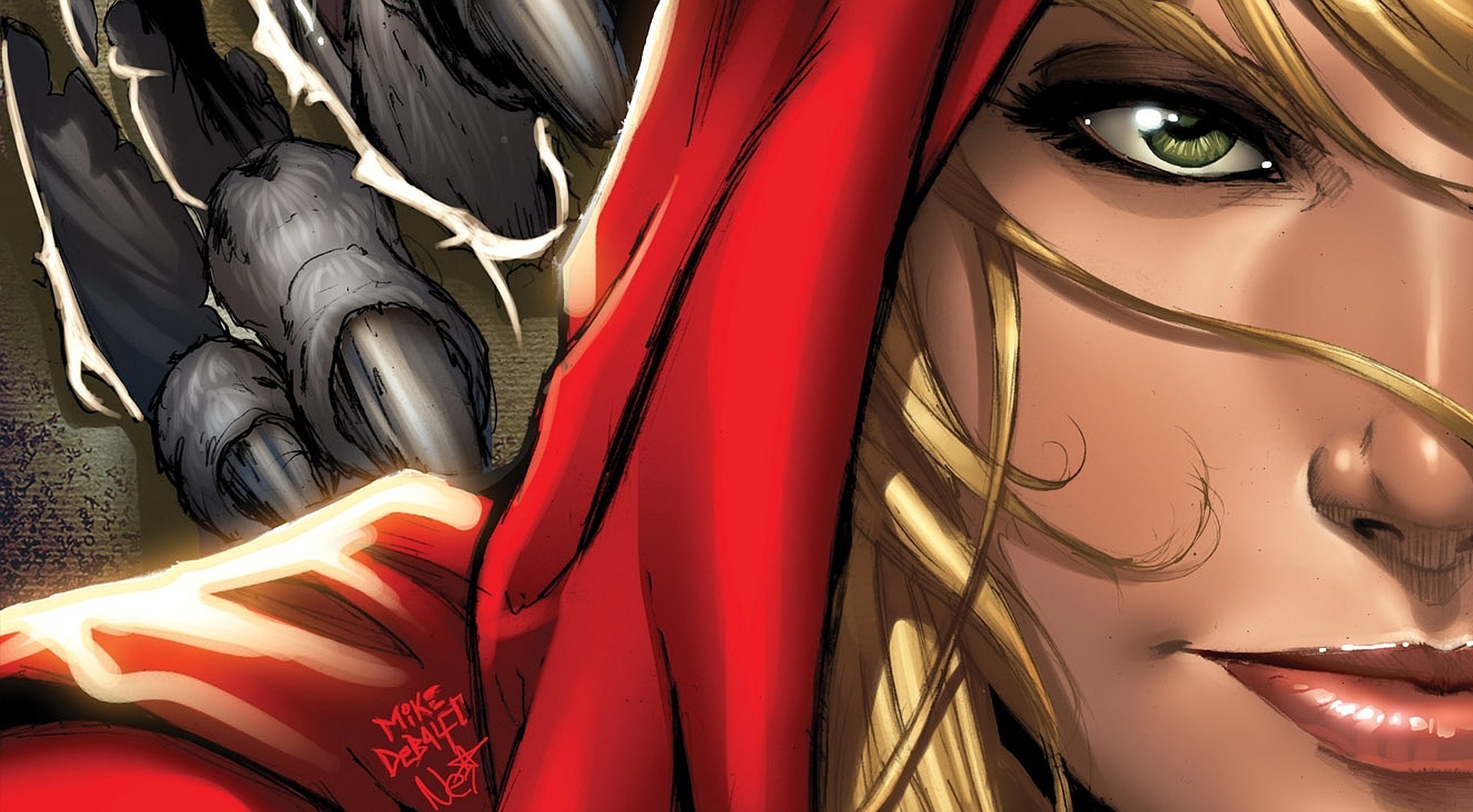 blonde, claws, fantasy art, green eyes, face, fantasy girl, artwork, HD Wallpaper