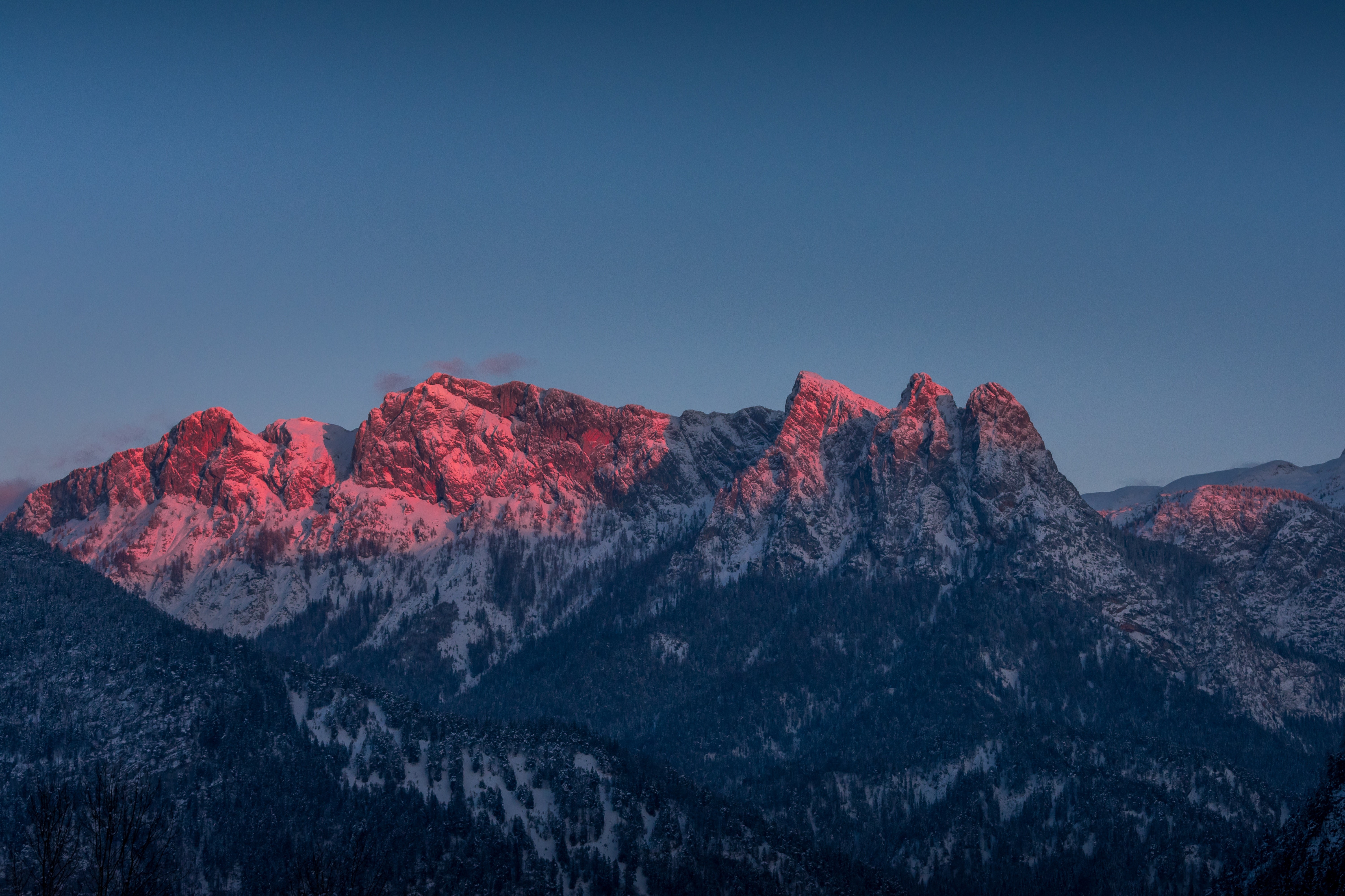nature, landscape, mountains, winter, cliff, sunset, HD Wallpaper