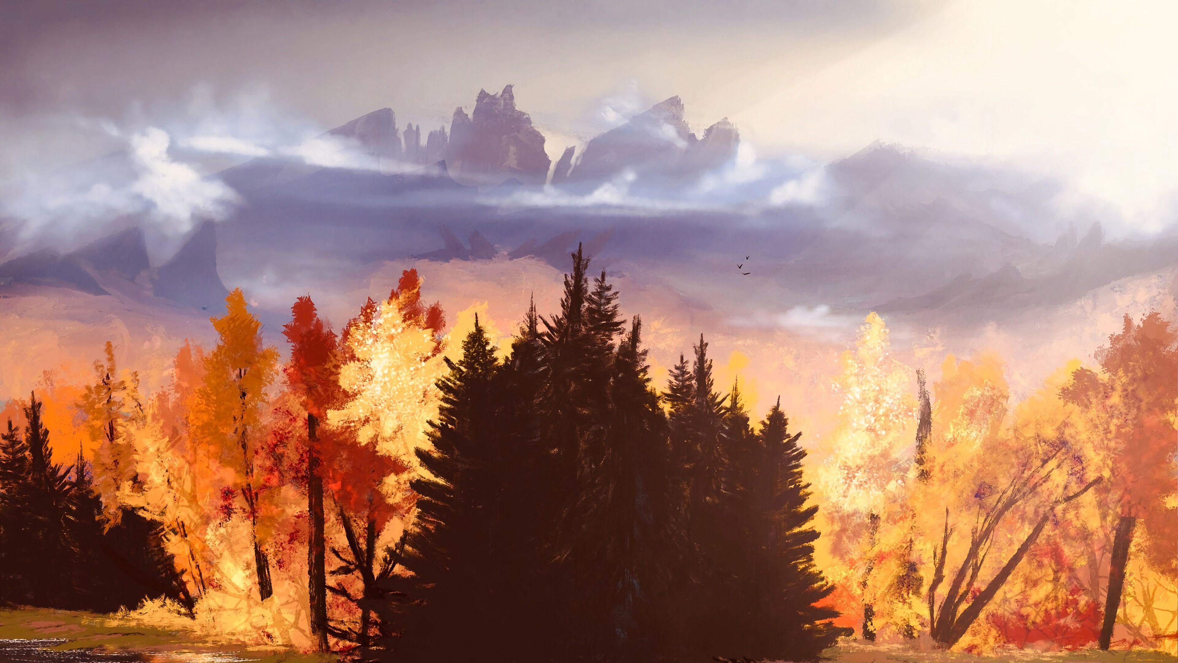 autumn, forest, art, 4k, HD Wallpaper