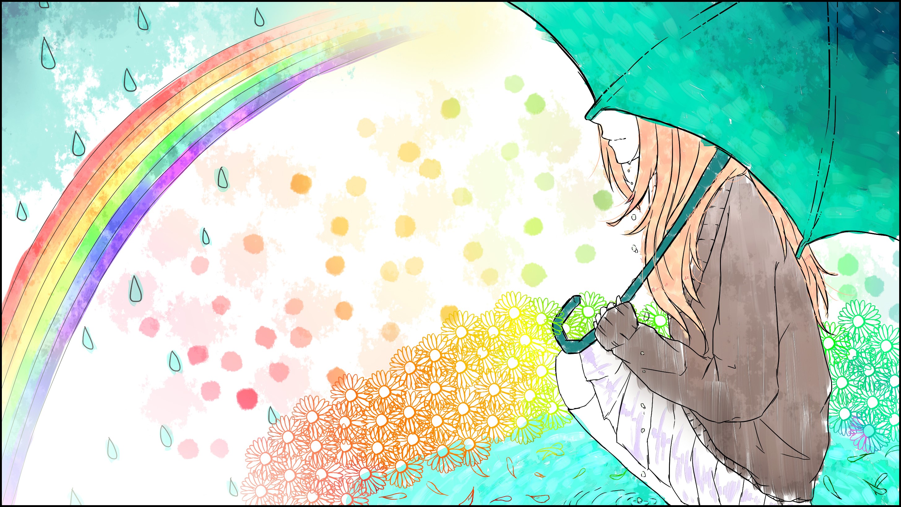 umbrella, illustration, colorful, Vocaloid, HD Wallpaper