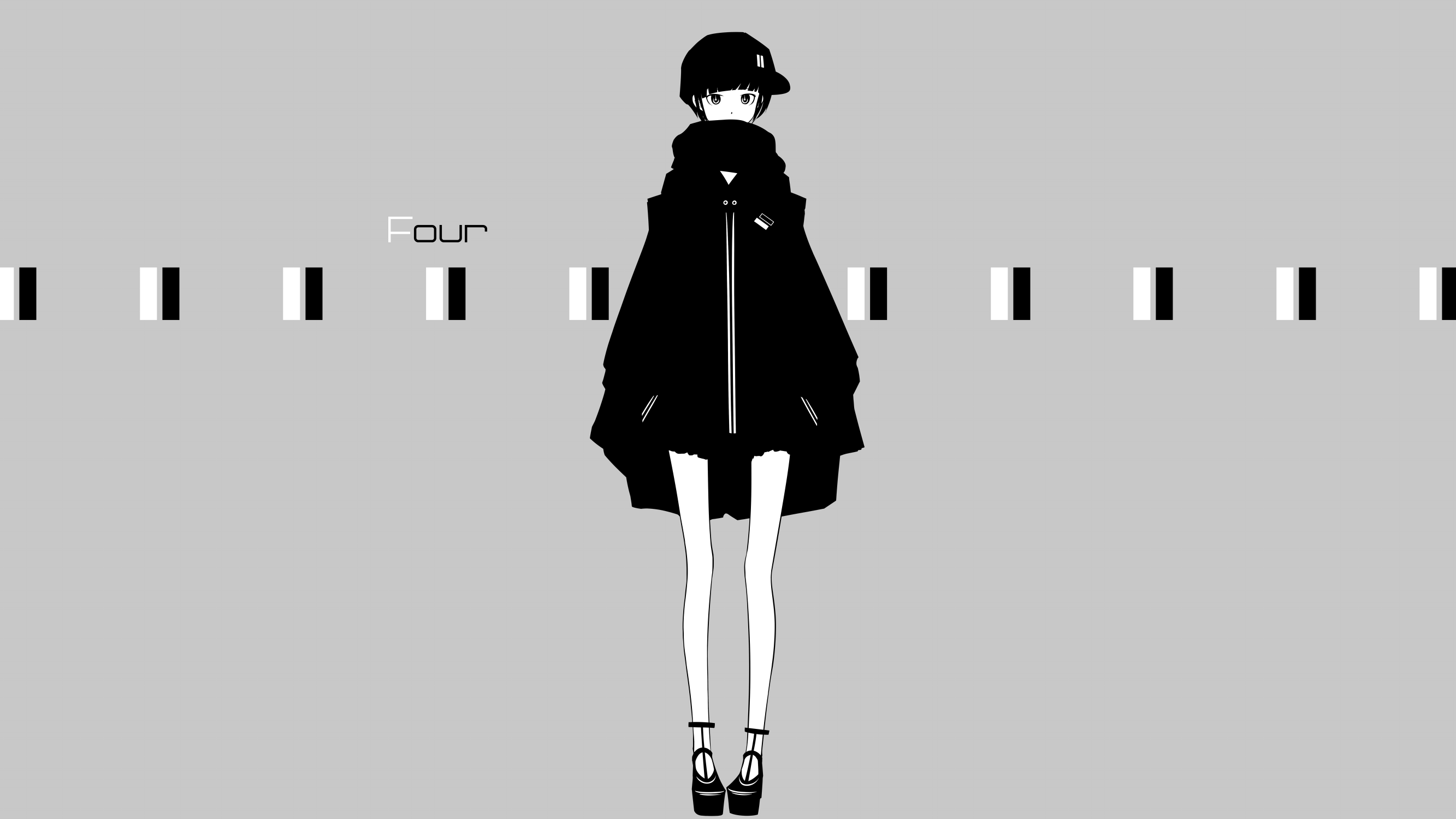 anime girls, original characters, simple background, hat, jacket, scarf, short hair, HD Wallpaper