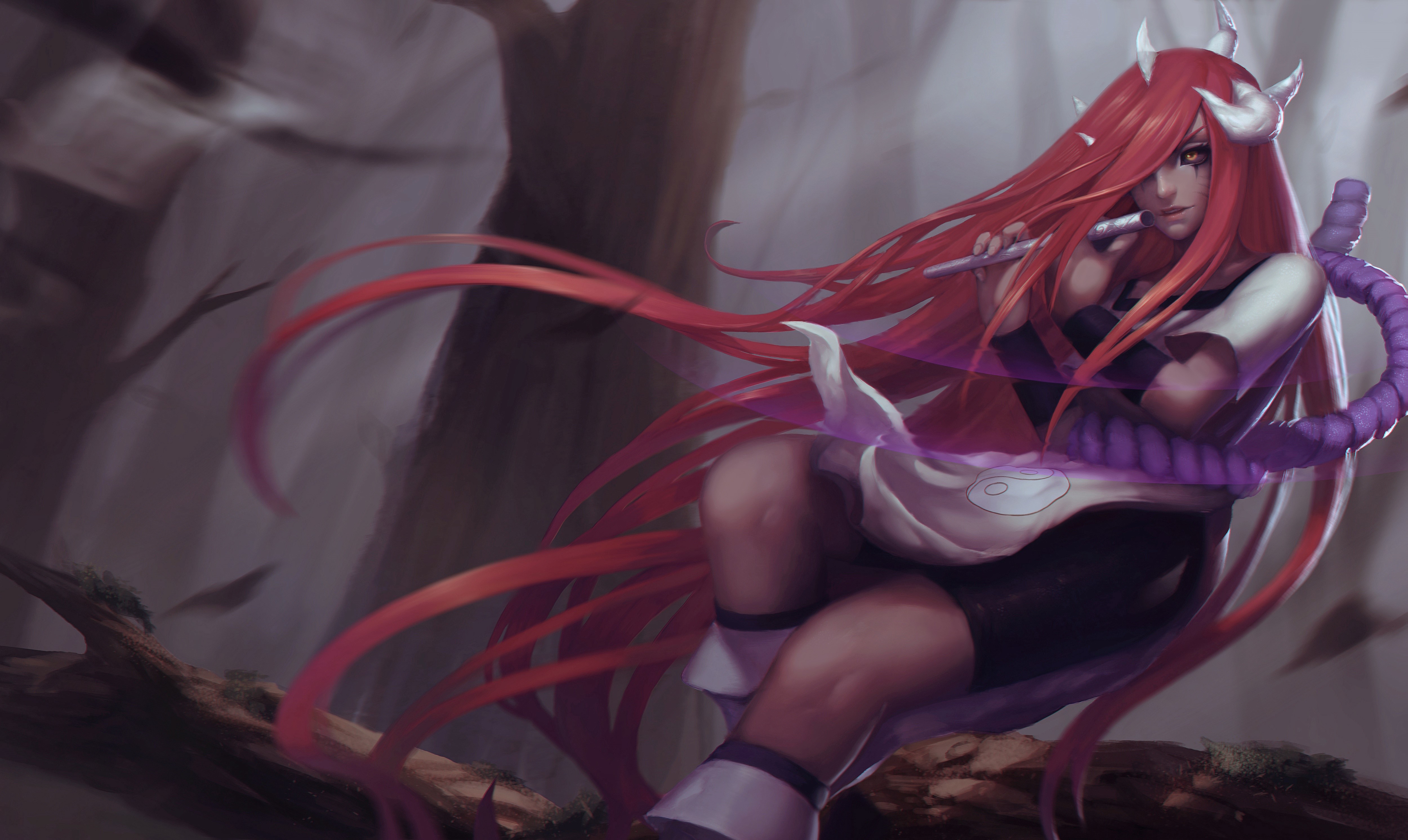Naruto (anime), anime girls, fantasy art, long hair, musical instrument, redhead, fantasy girl, anime, horns, HD Wallpaper
