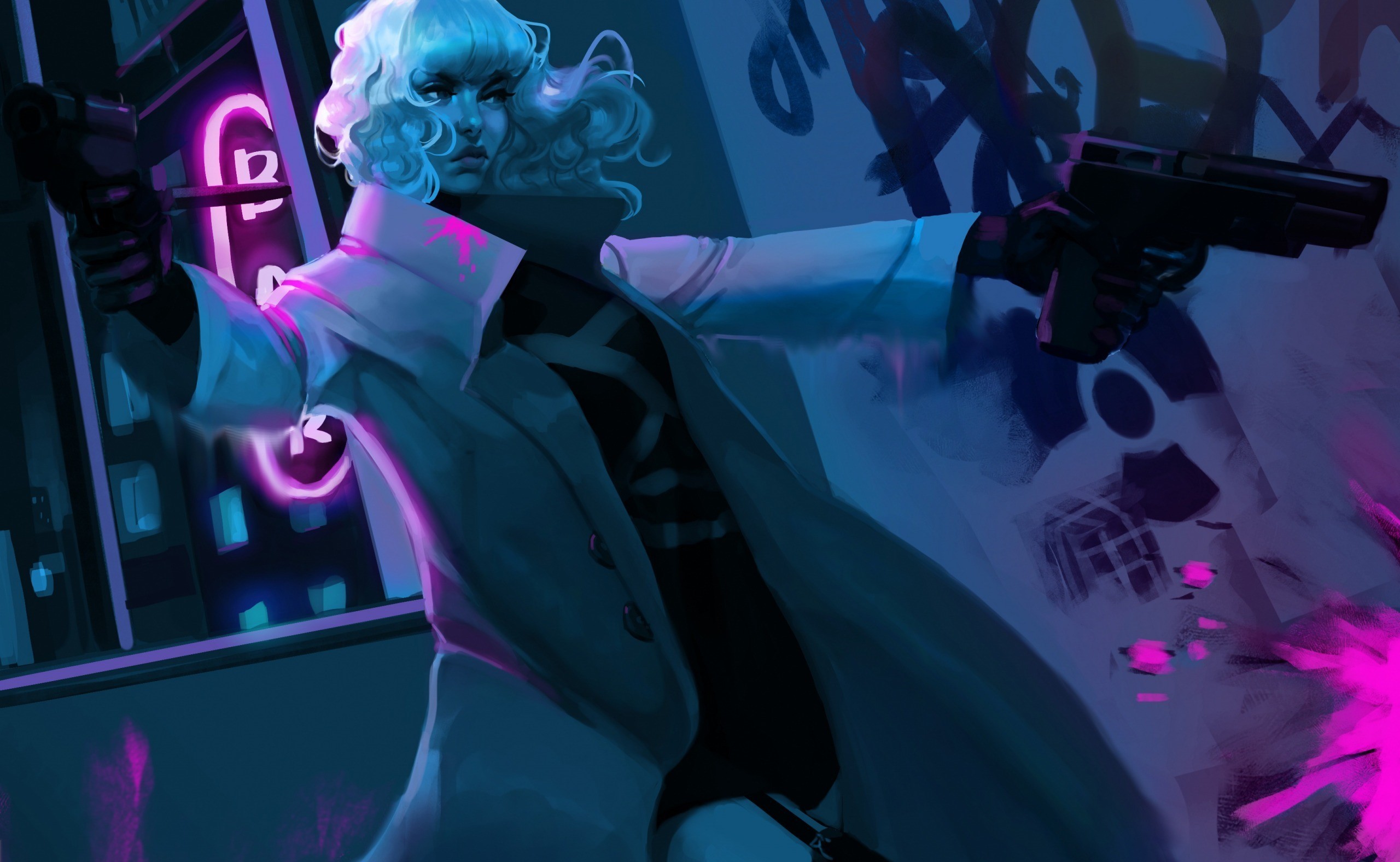 dark, weapon, women, artwork, gun, Atomic Blonde (Movie), cyan, HD Wallpaper