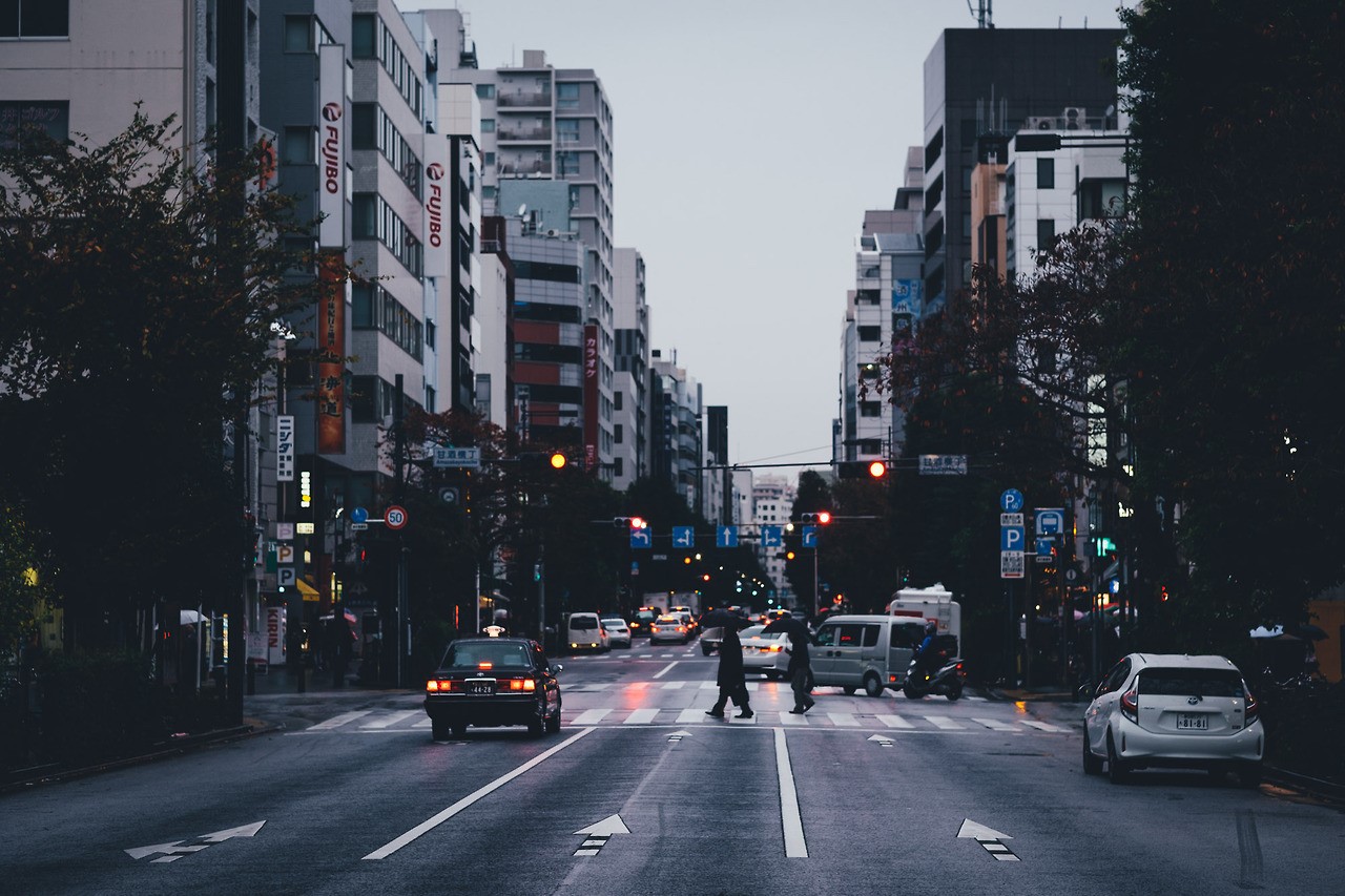 Takashi Yasui, street, Japan, car, Asia, crosswalk, traffic lights, cityscape, HD Wallpaper