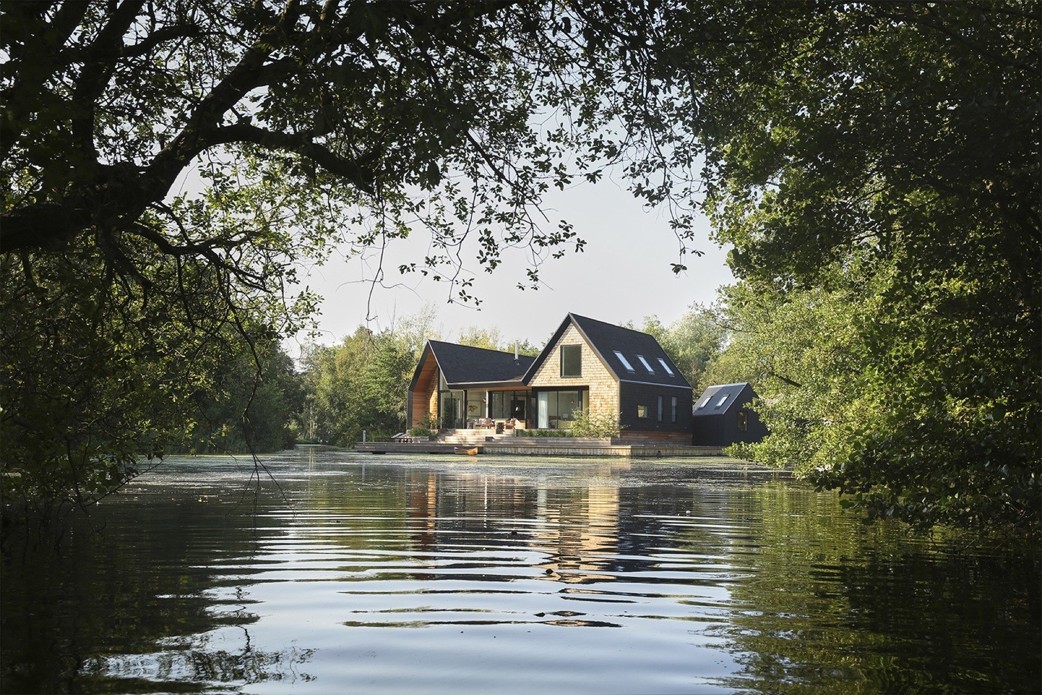 lake, nature, house, water, trees, HD Wallpaper