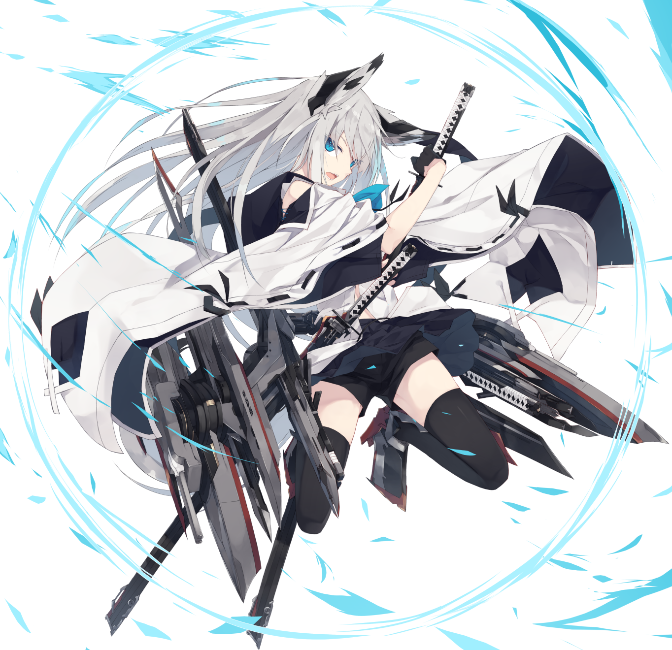 anime, anime girls, Azur Lane, blue eyes, animal ears, katana, Kawakaze (Azur Lane), HD Wallpaper