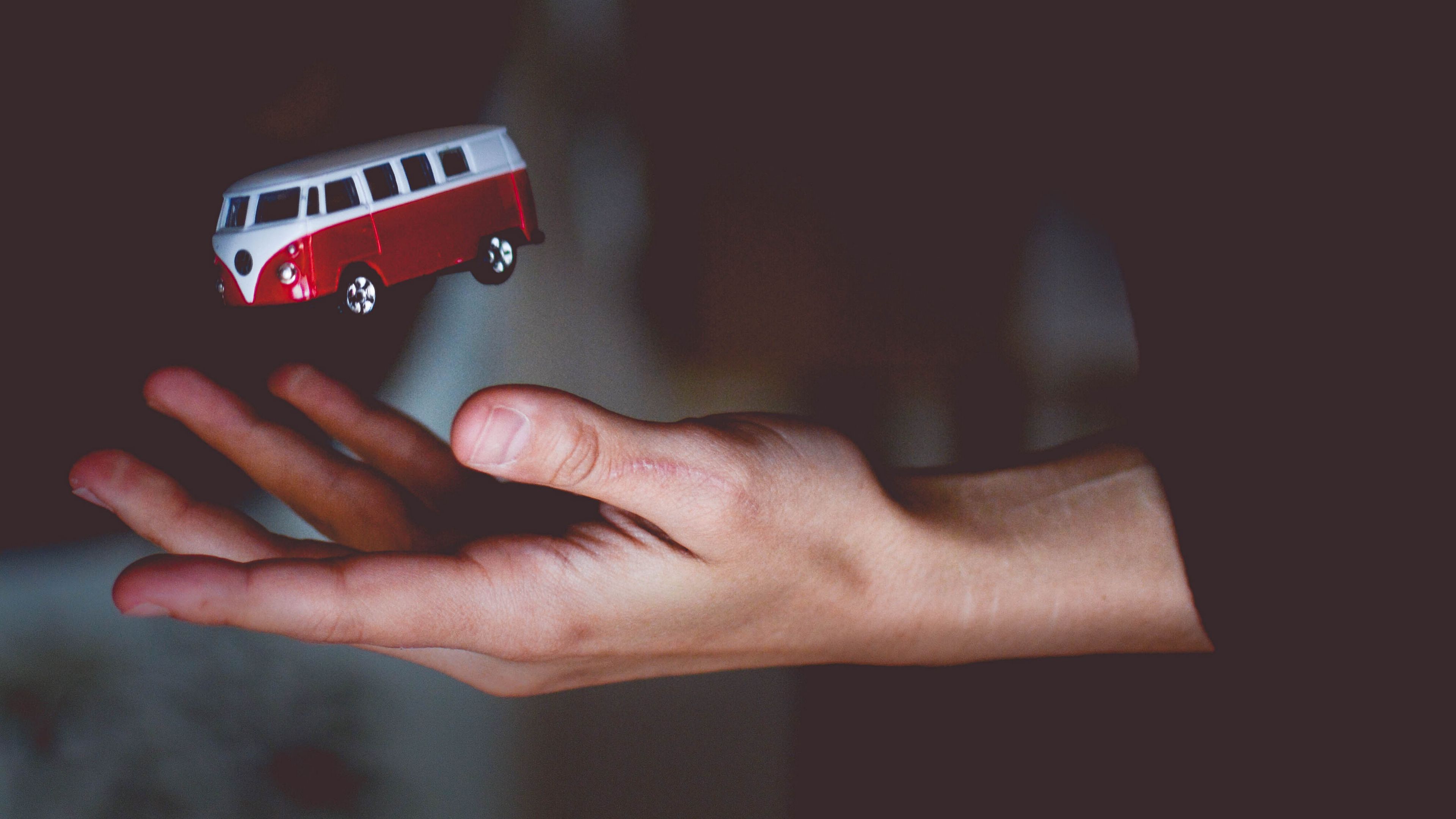 hand, bus, toss, volkswagen, model, toy, 4k, HD Wallpaper