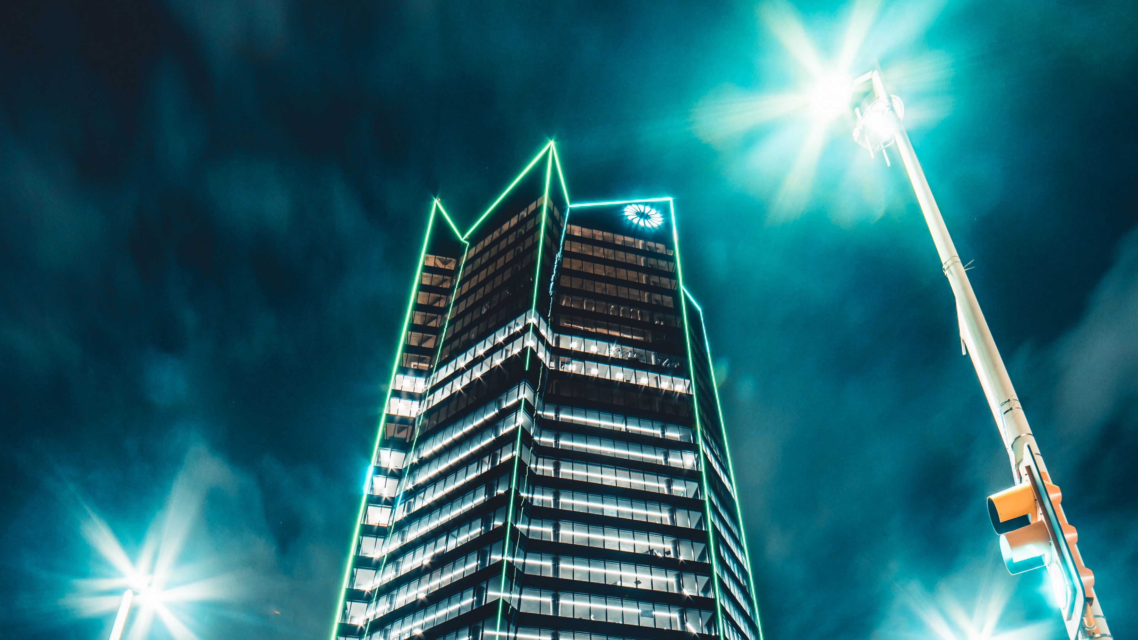 building, night city, neon, 4k, HD Wallpaper