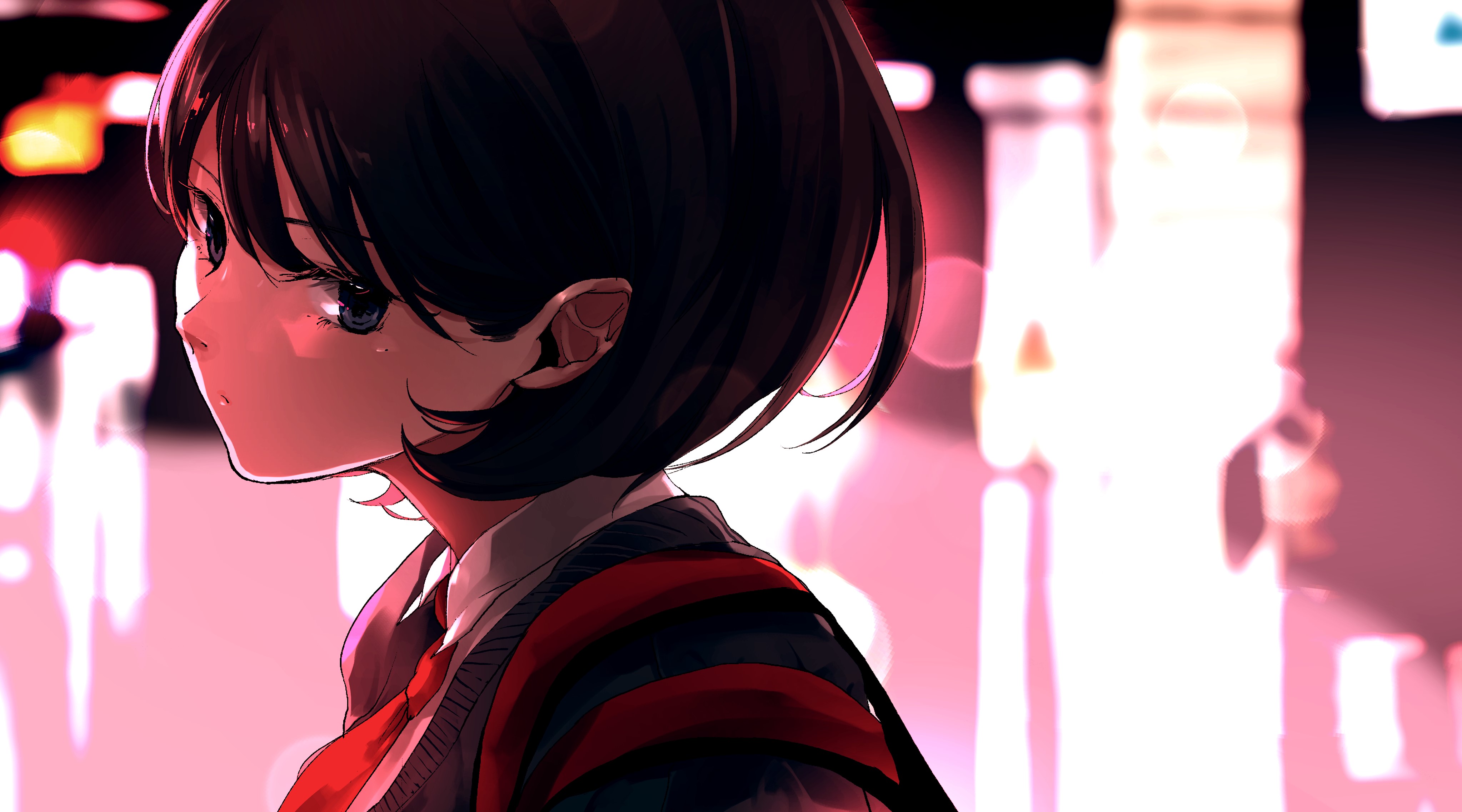 anime, anime girls, original characters, dark hair, HD Wallpaper