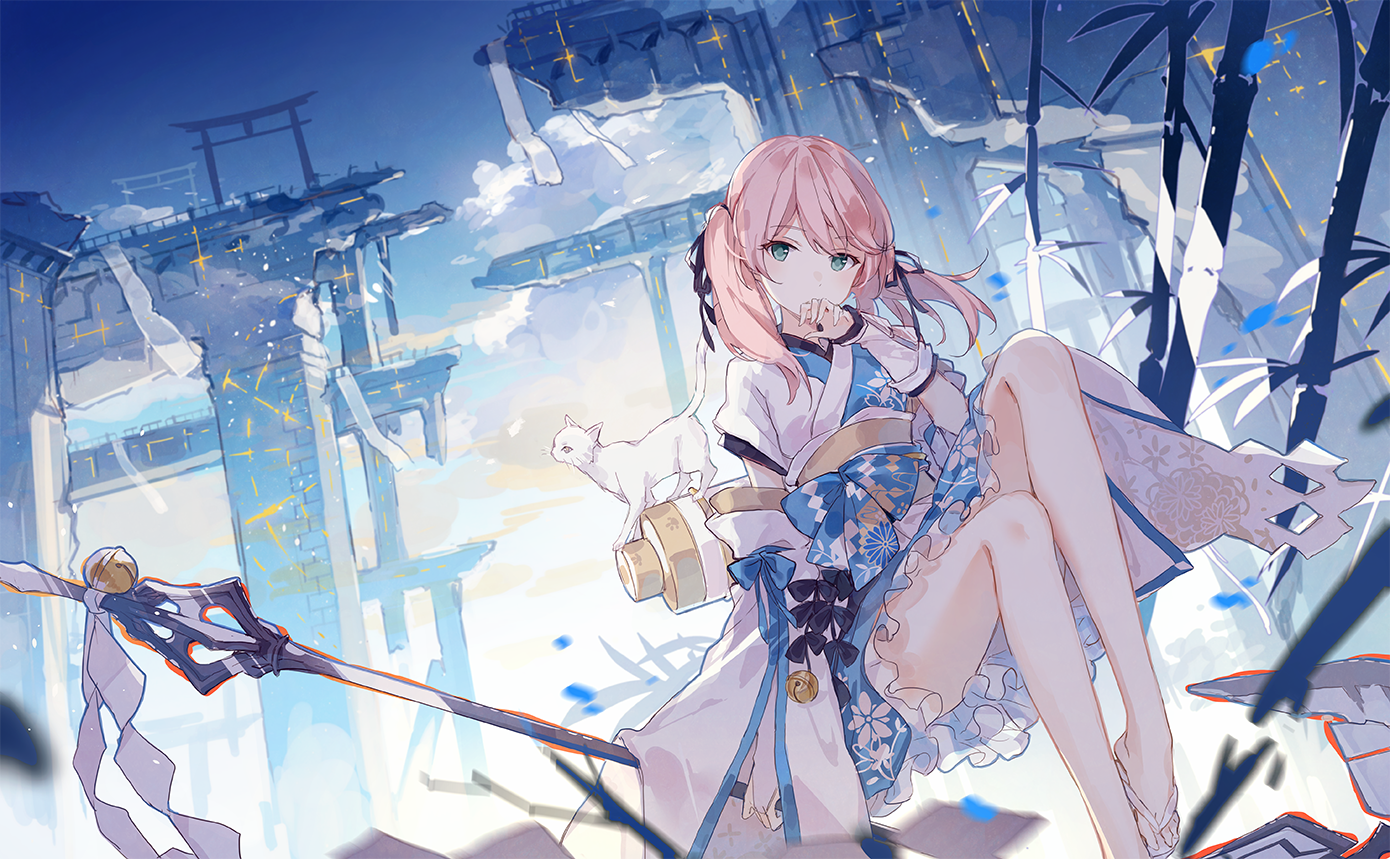 anime, anime girls, original characters, cats, HD Wallpaper