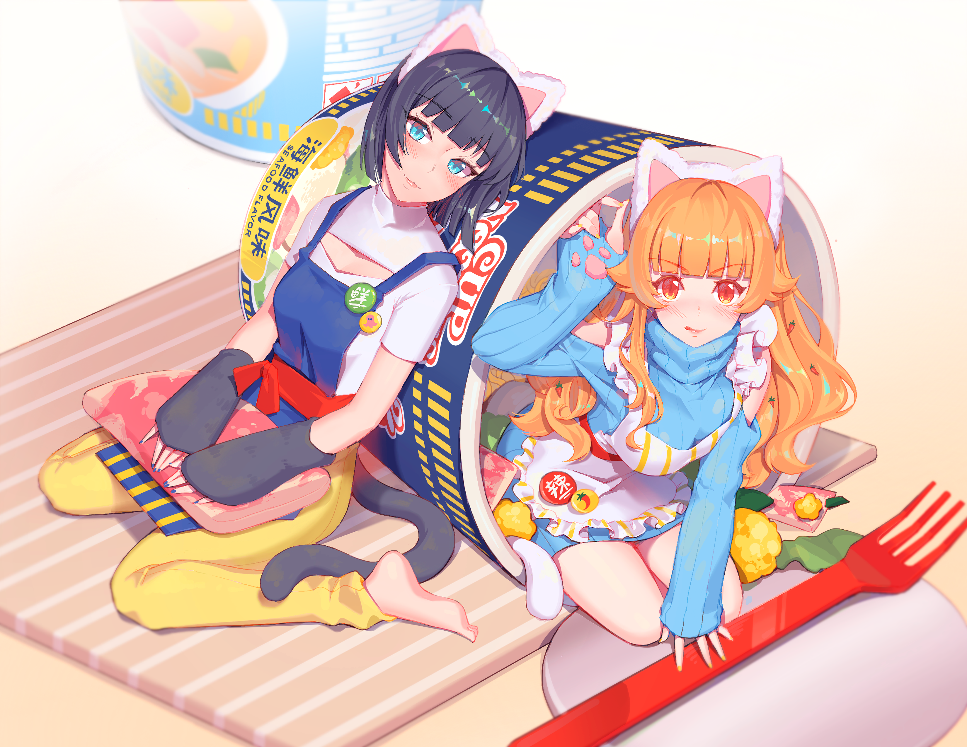 anime girls, anime, original characters, doodle, fiodo, HD Wallpaper