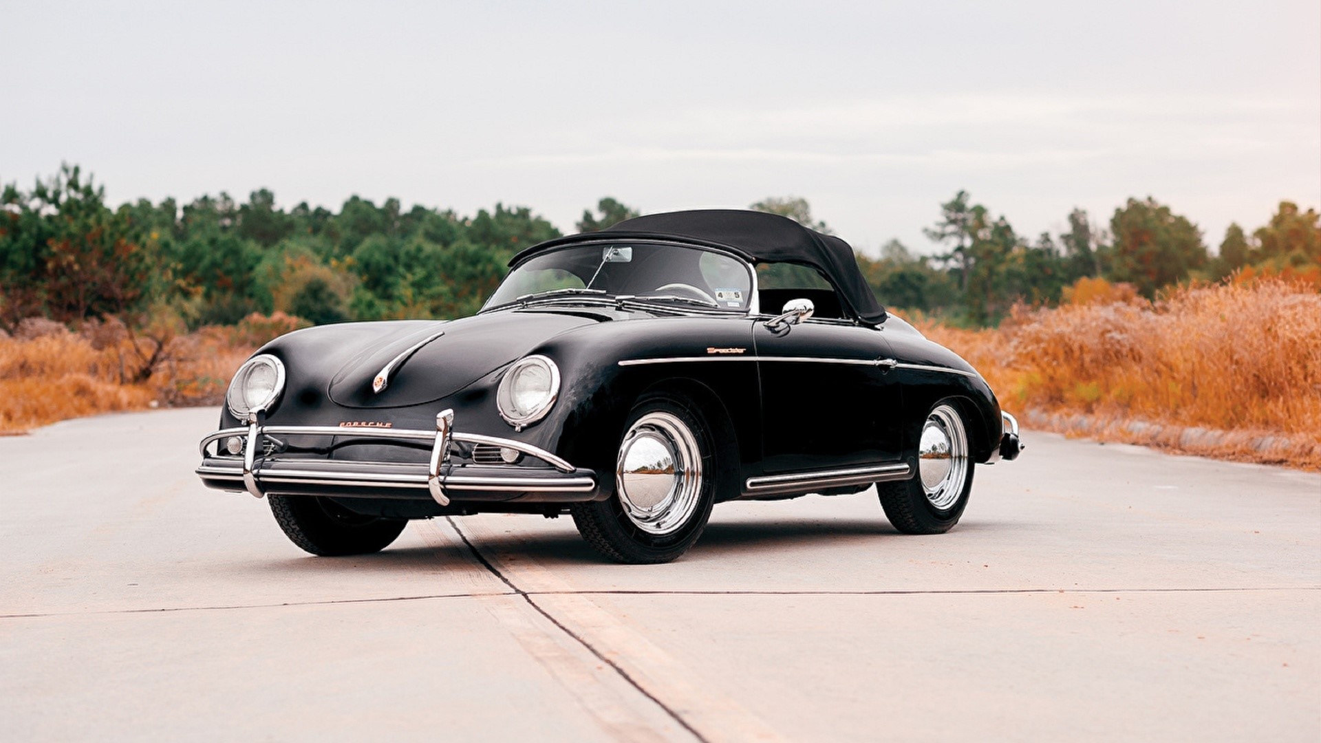 car, vehicle, Porsche, Roadster, black cars, sports car, road, plants, HD Wallpaper