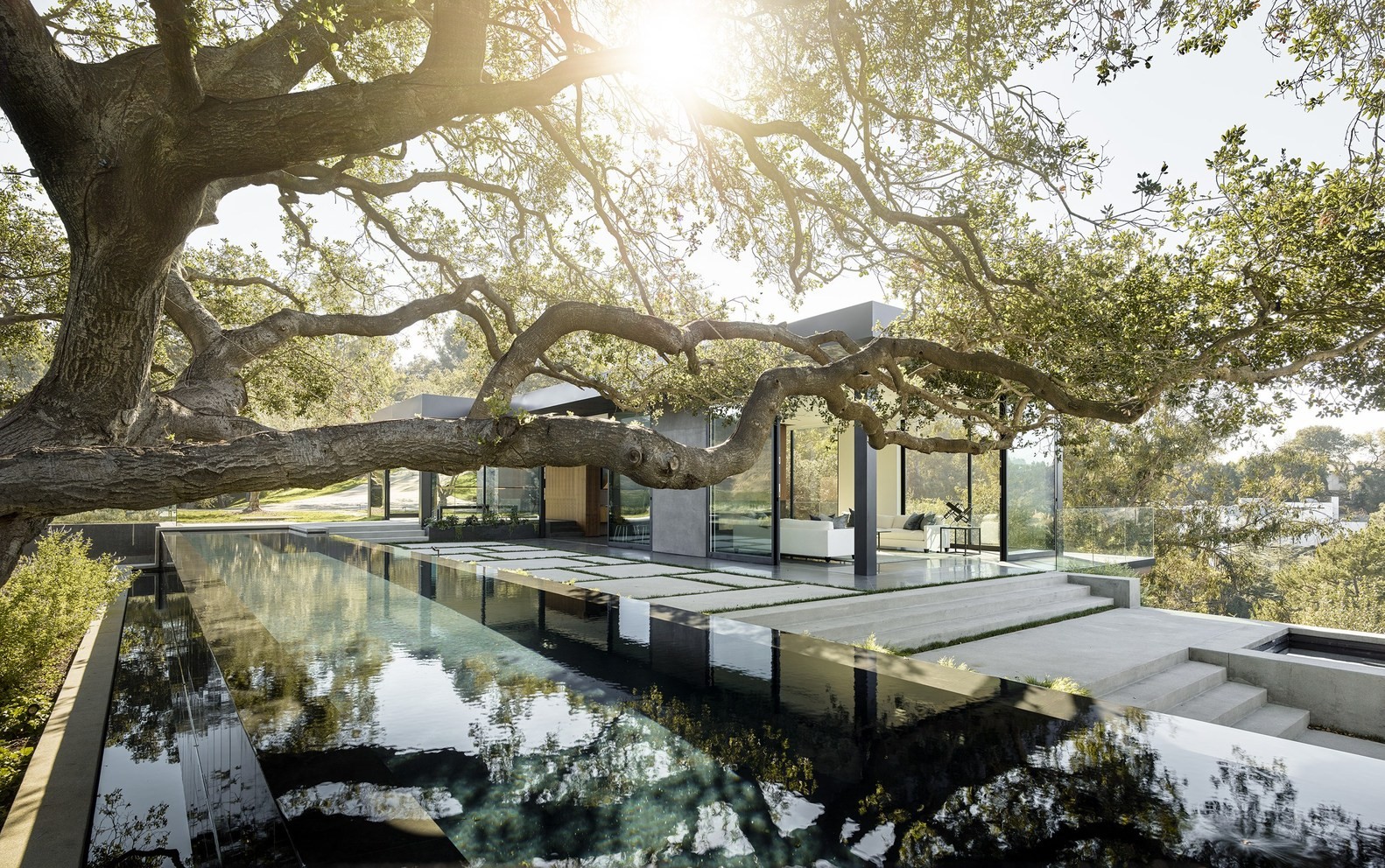 house, modern, architecture, swimming pool, trees, HD Wallpaper