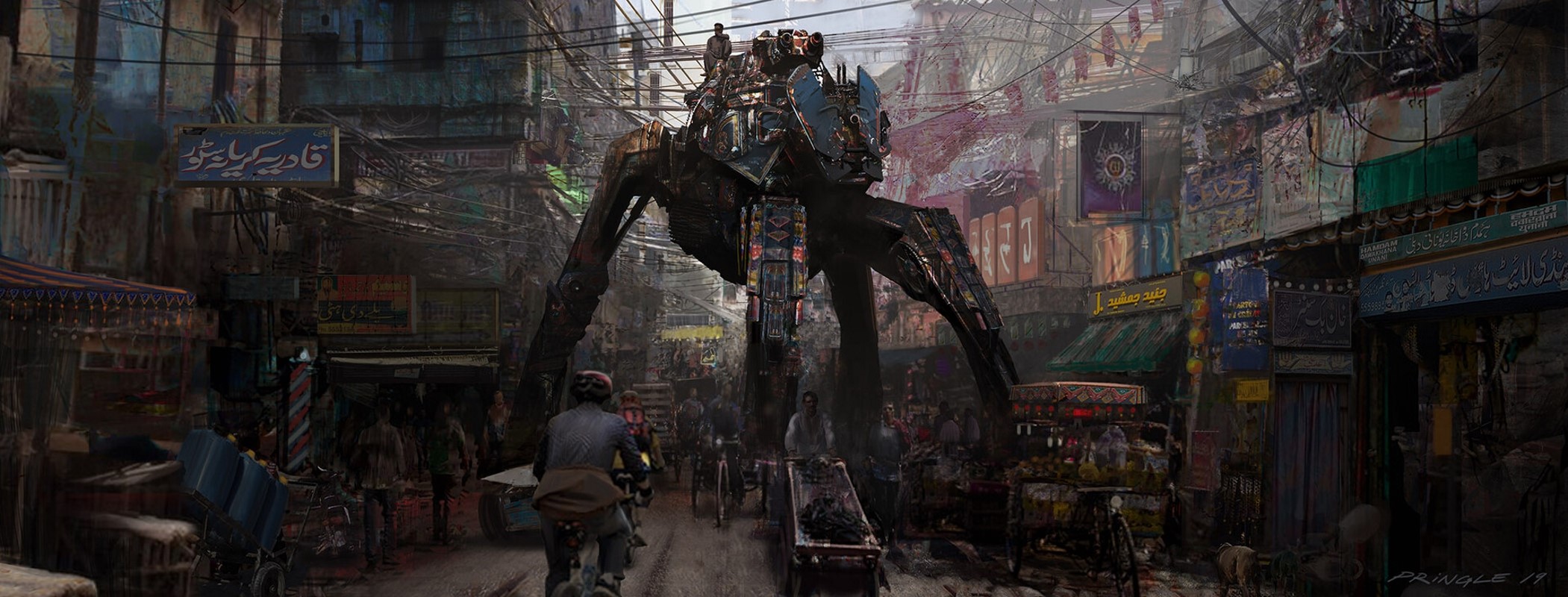 robot, futuristic, Market, science fiction, Pakistan, HD Wallpaper