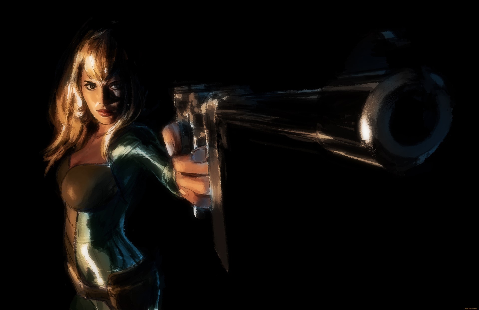 dark, women, artwork, gun, blonde, weapon, Mauser C96, HD Wallpaper