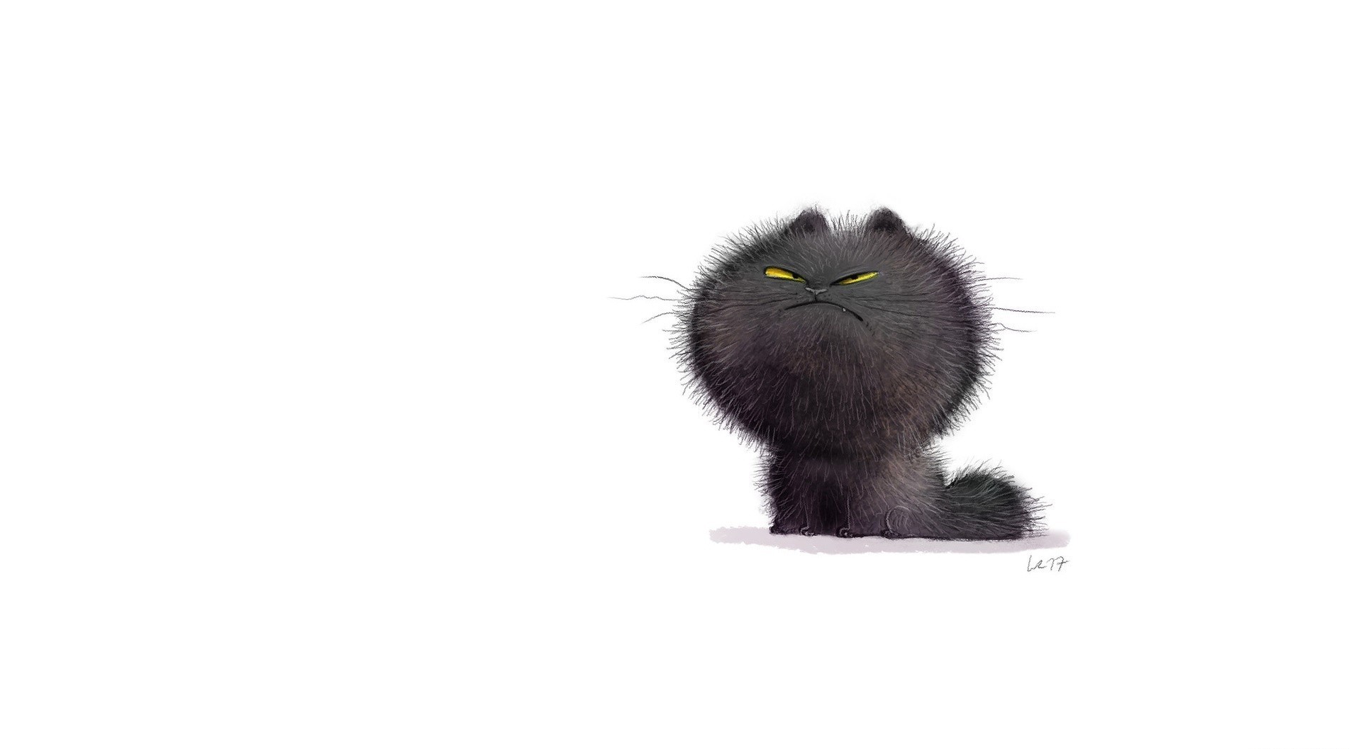 humor, cats, artwork, animals, yellow eyes, simple background, white background, HD Wallpaper