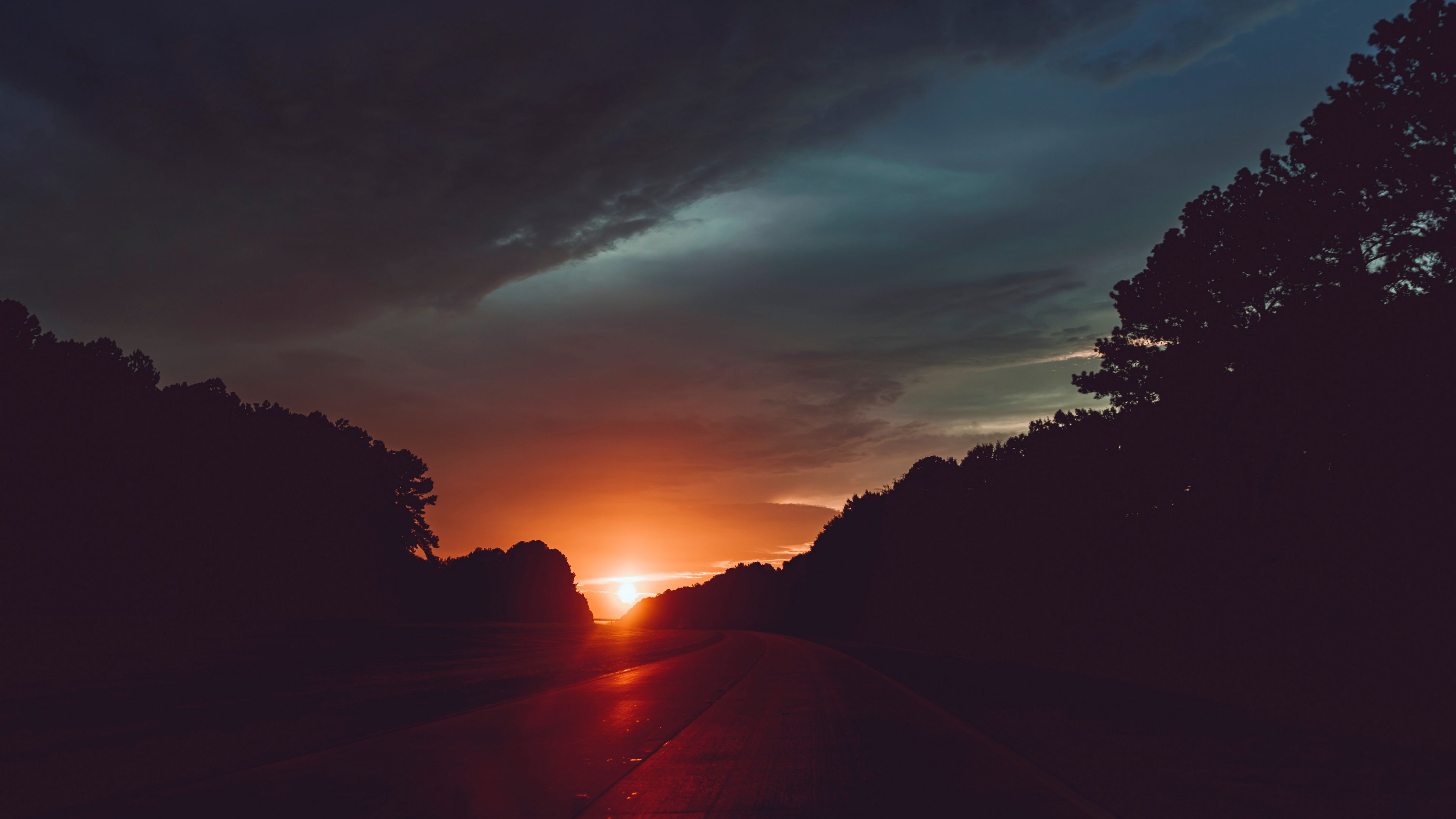 road, sunset, sky, clouds, turn, 4k, HD Wallpaper