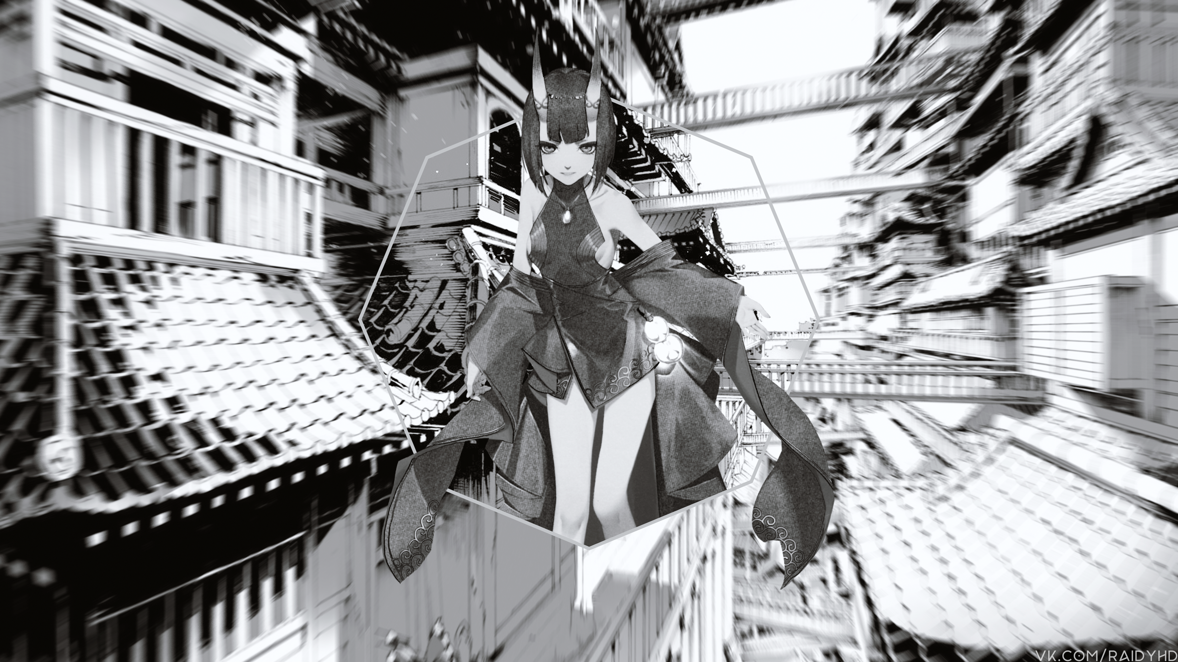 anime, anime girls, picture-in-picture, monochrome, HD Wallpaper