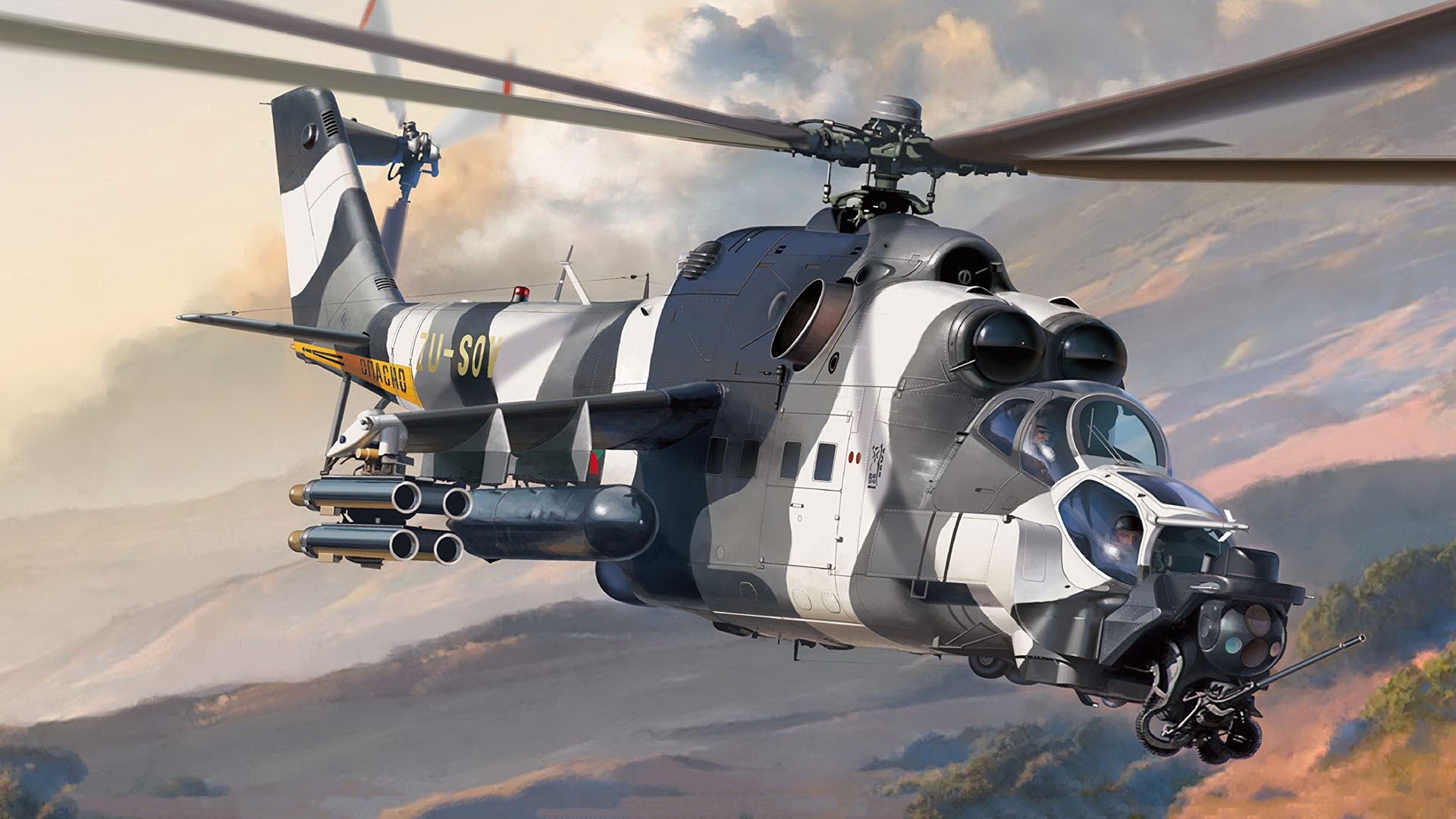 aircraft, vehicle, helicopter, military aircraft, artwork, Mil Mi-35, HD Wallpaper