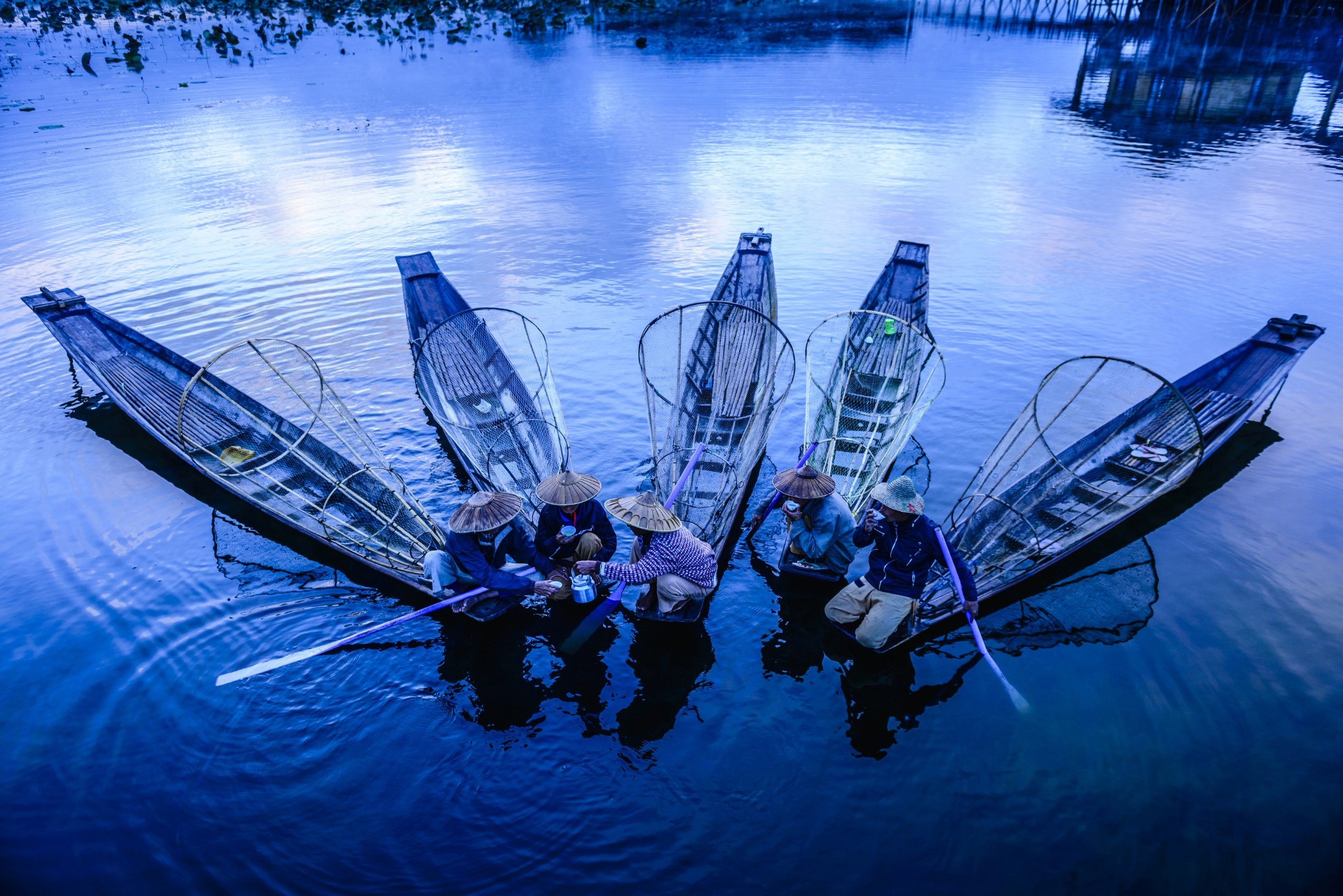 Asia, fishermen, water, boat, HD Wallpaper