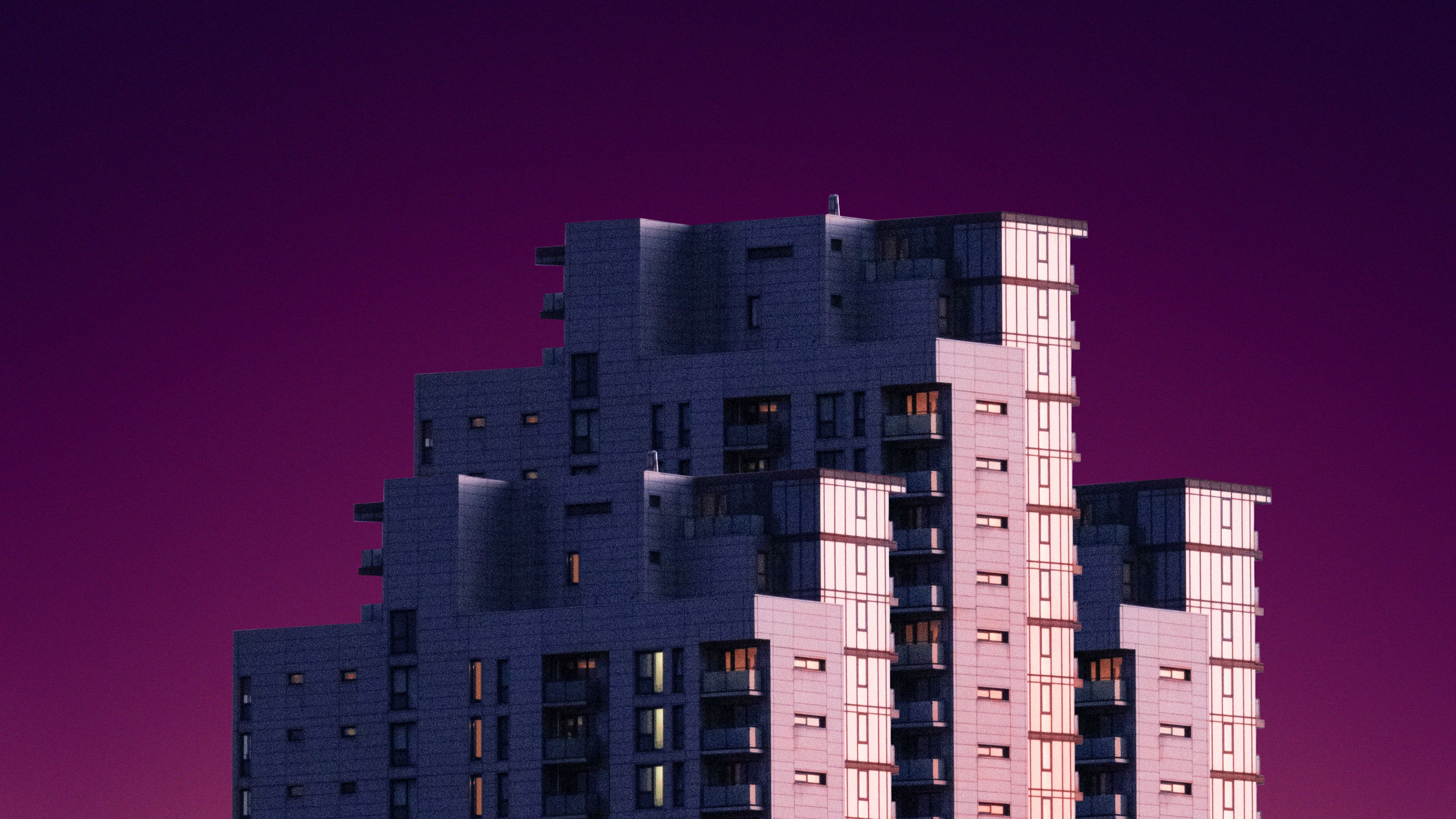 building, facade, minimalism, pink, 4k, HD Wallpaper