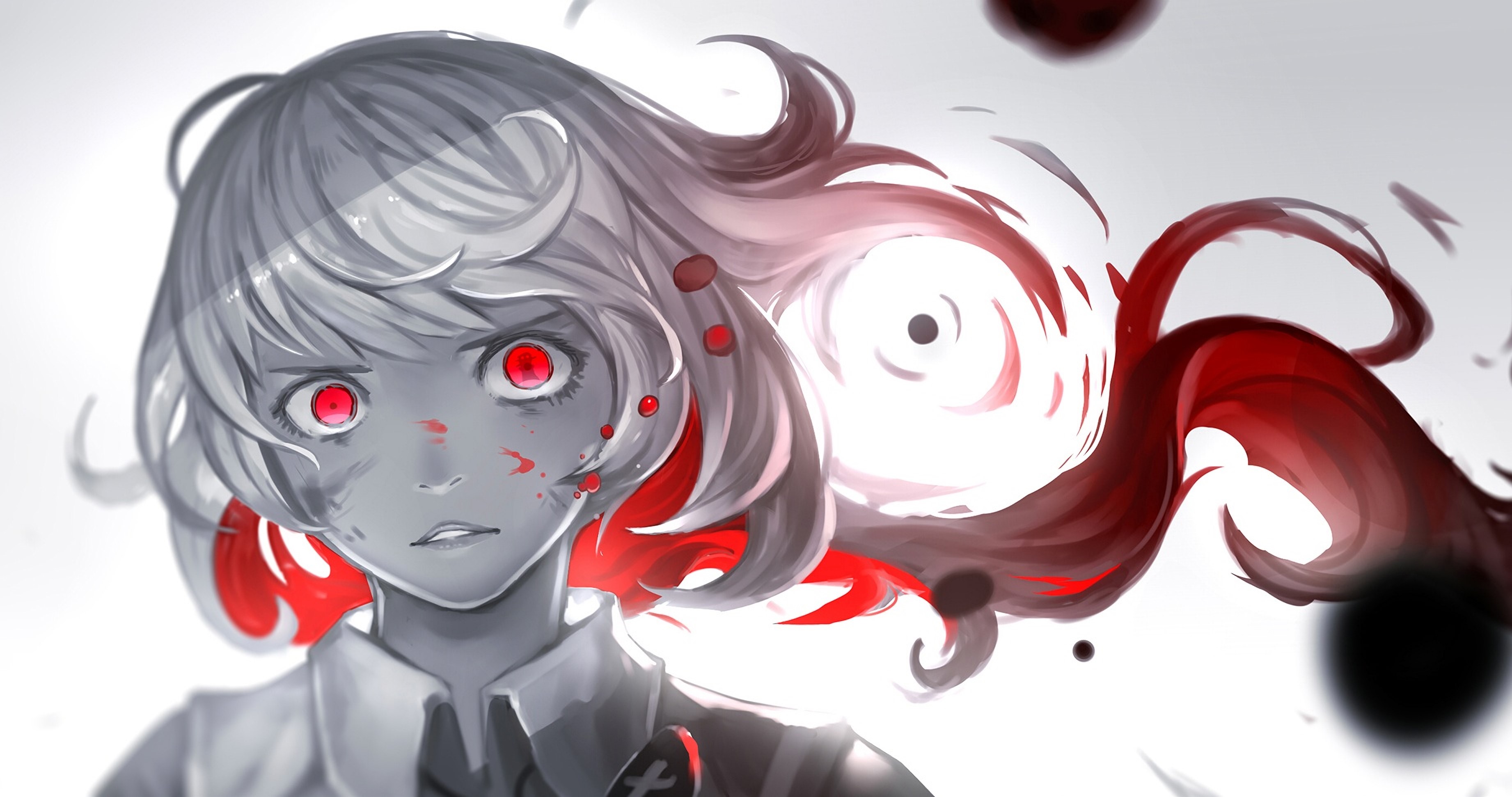 polychrome, Pixiv Fantasia, anime girls, red eyes, face, simple background, anime, HD Wallpaper