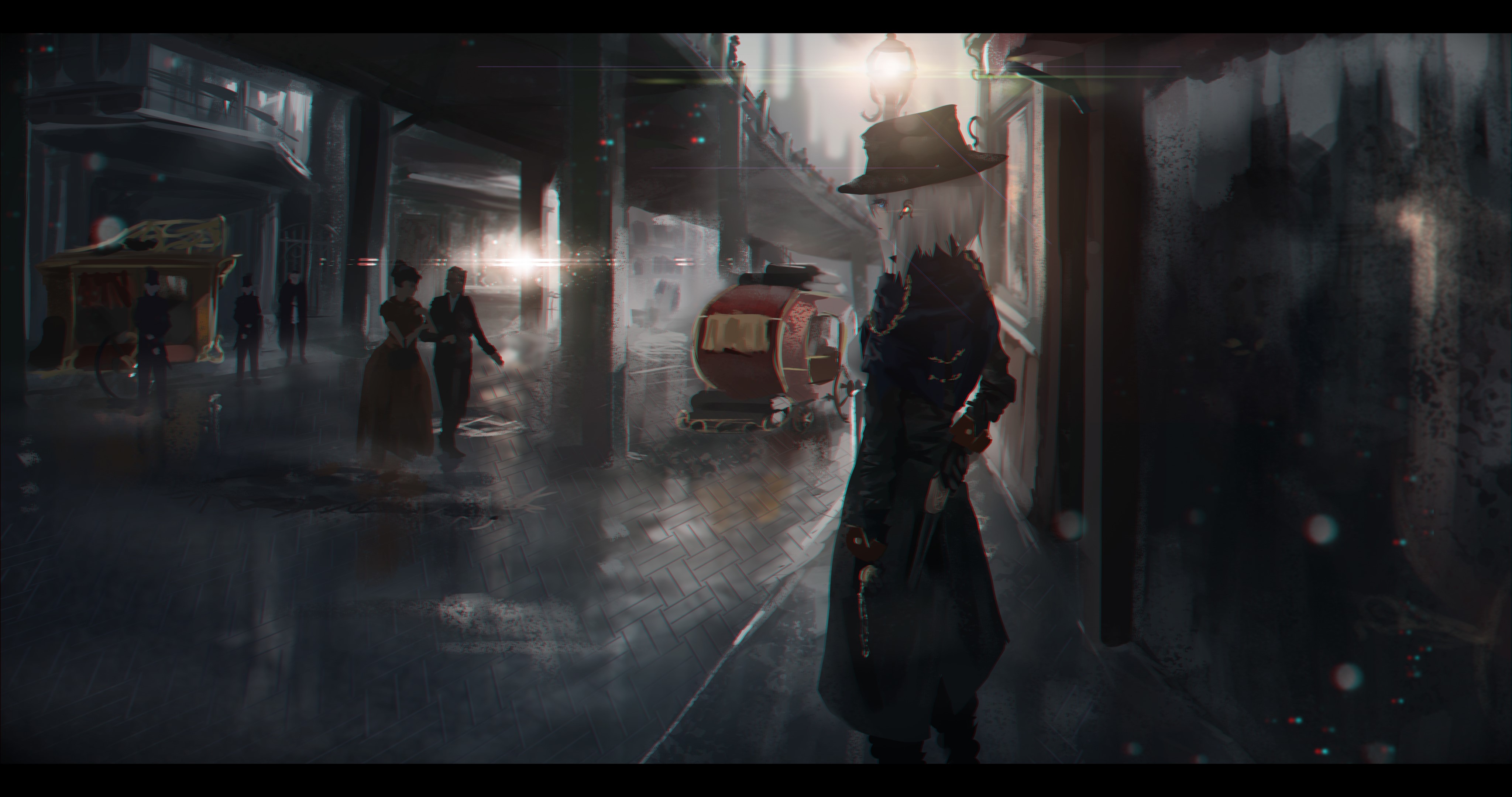 anime, anime girls, city, street, hat, urban, HD Wallpaper