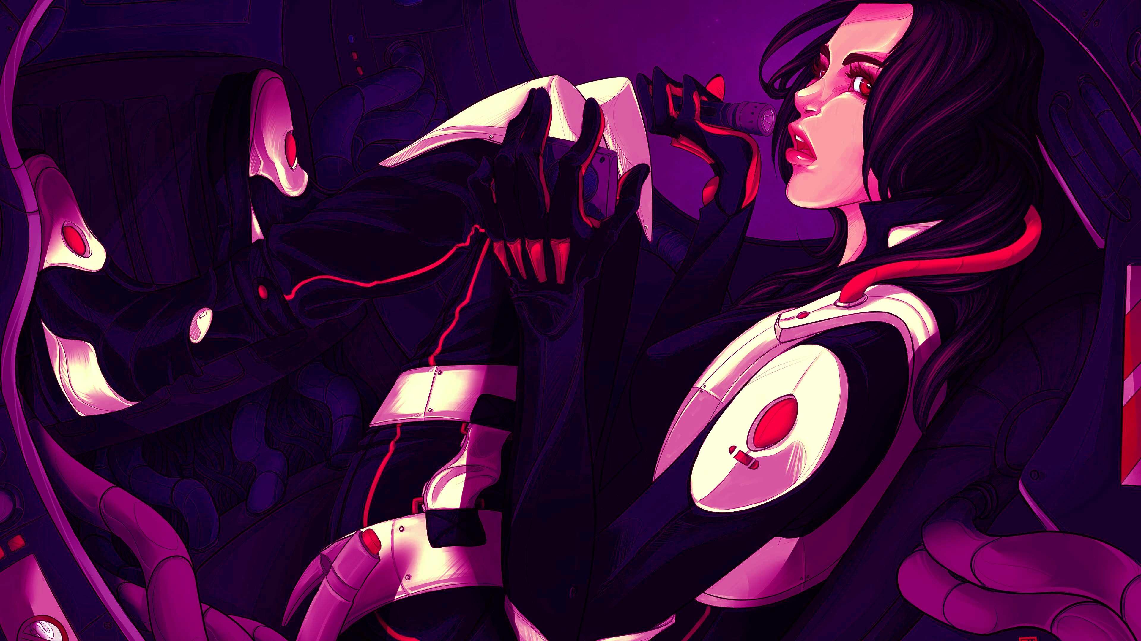 science fiction, women, artwork, red eyes, futuristic, HD Wallpaper