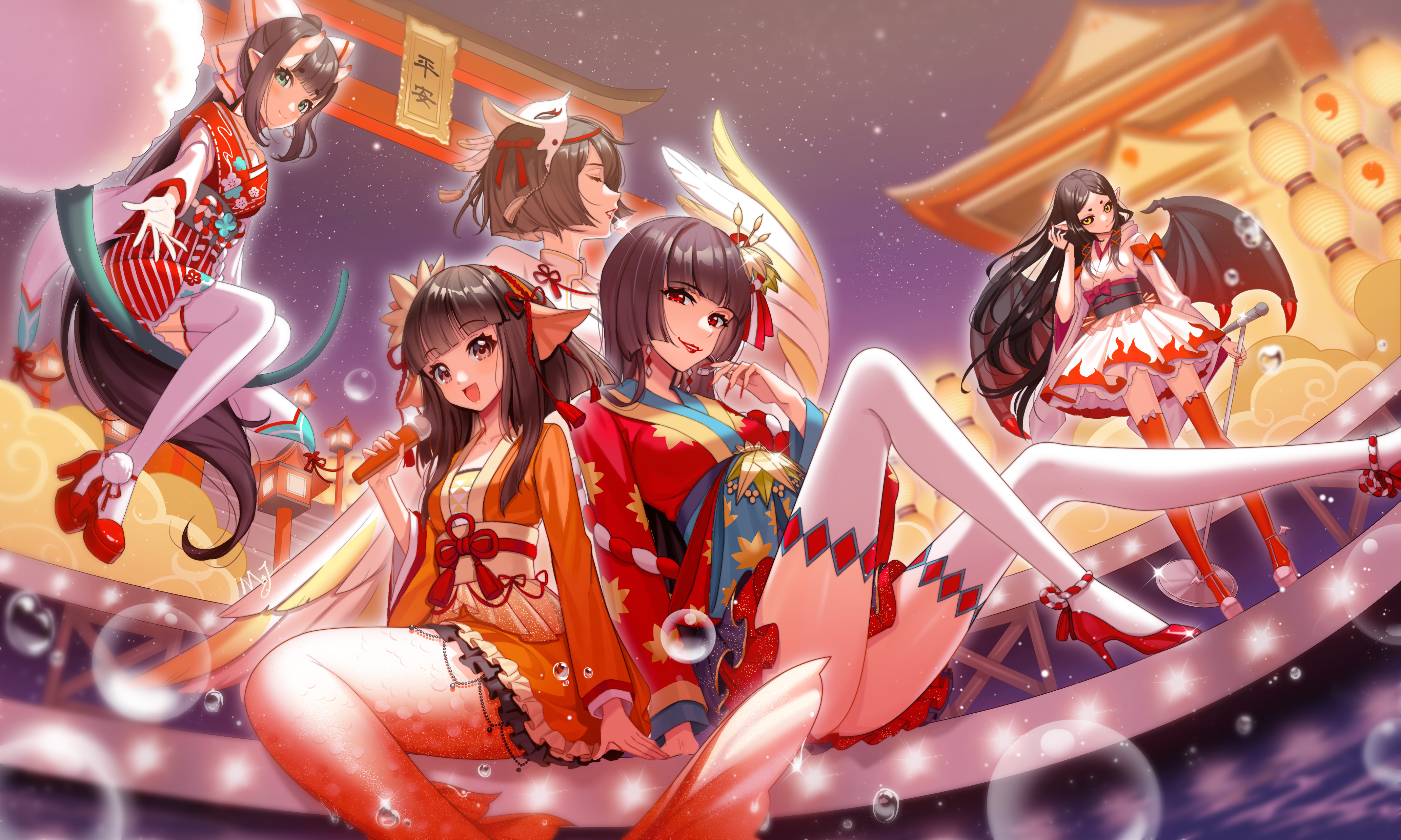 anime girls, anime, legs, brunette, kimono, HD Wallpaper