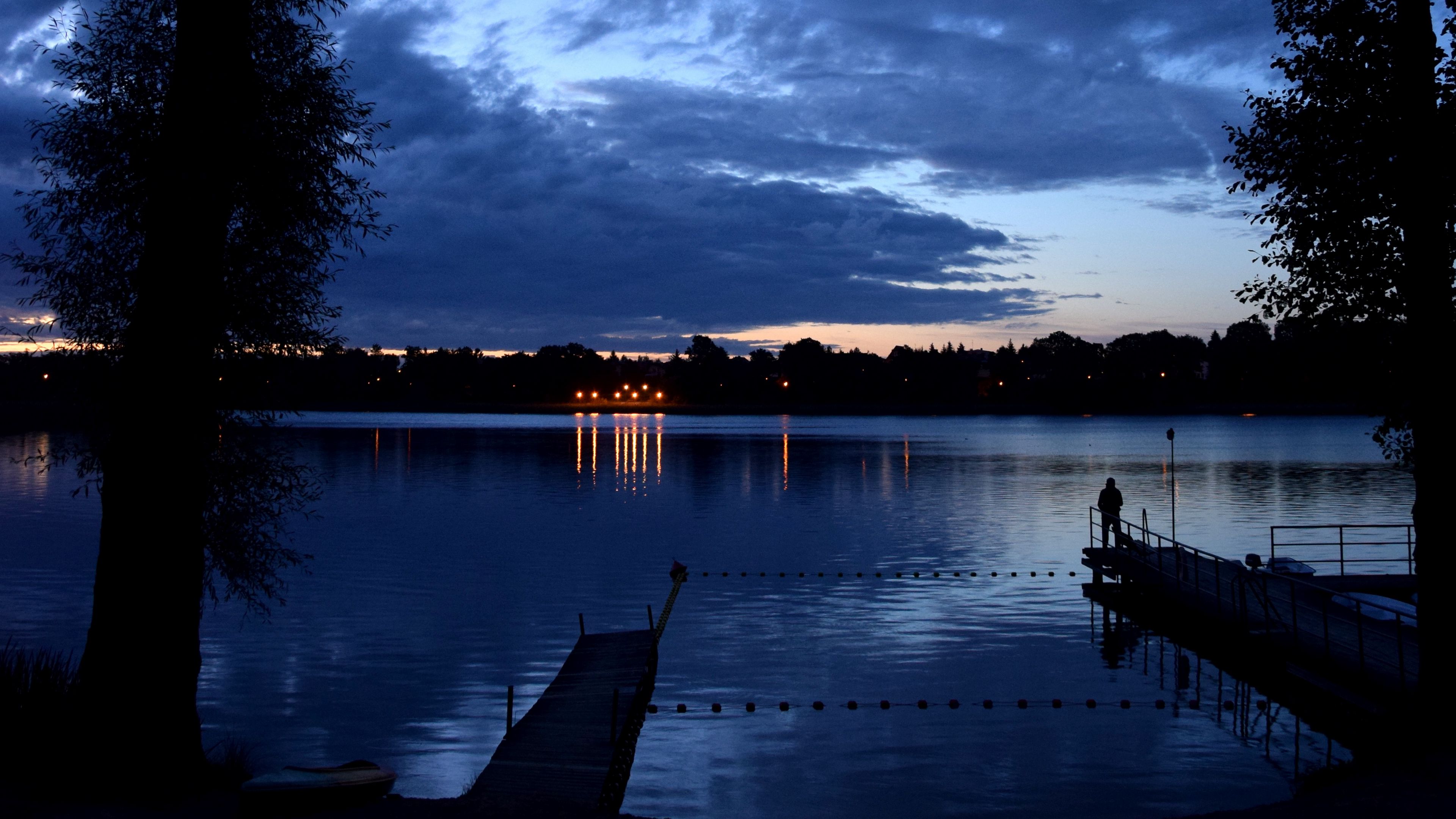 pier, night, river, silhouette, solitude, 4k, HD Wallpaper
