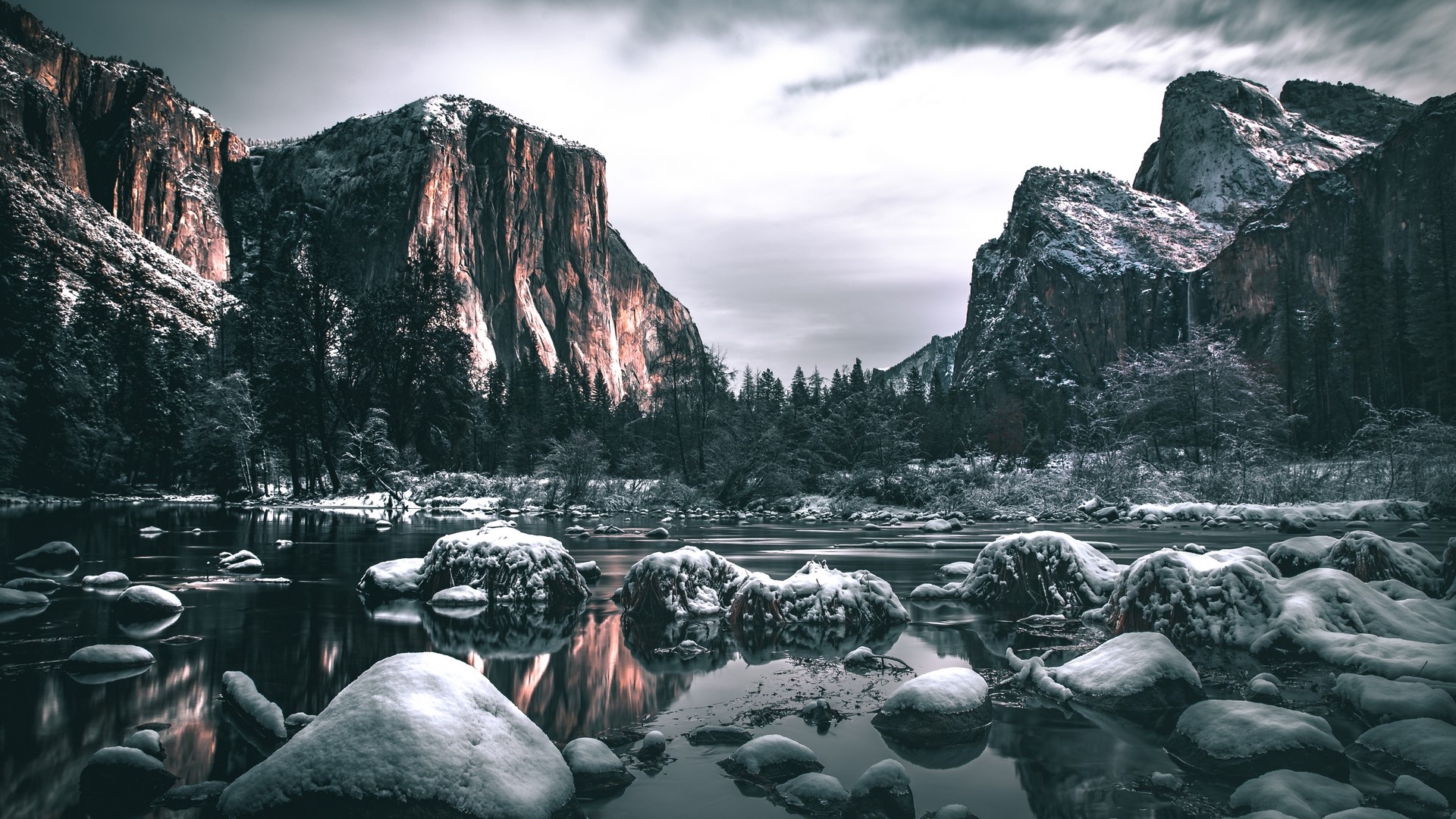 mountains, river, ice, snow, water, HD Wallpaper