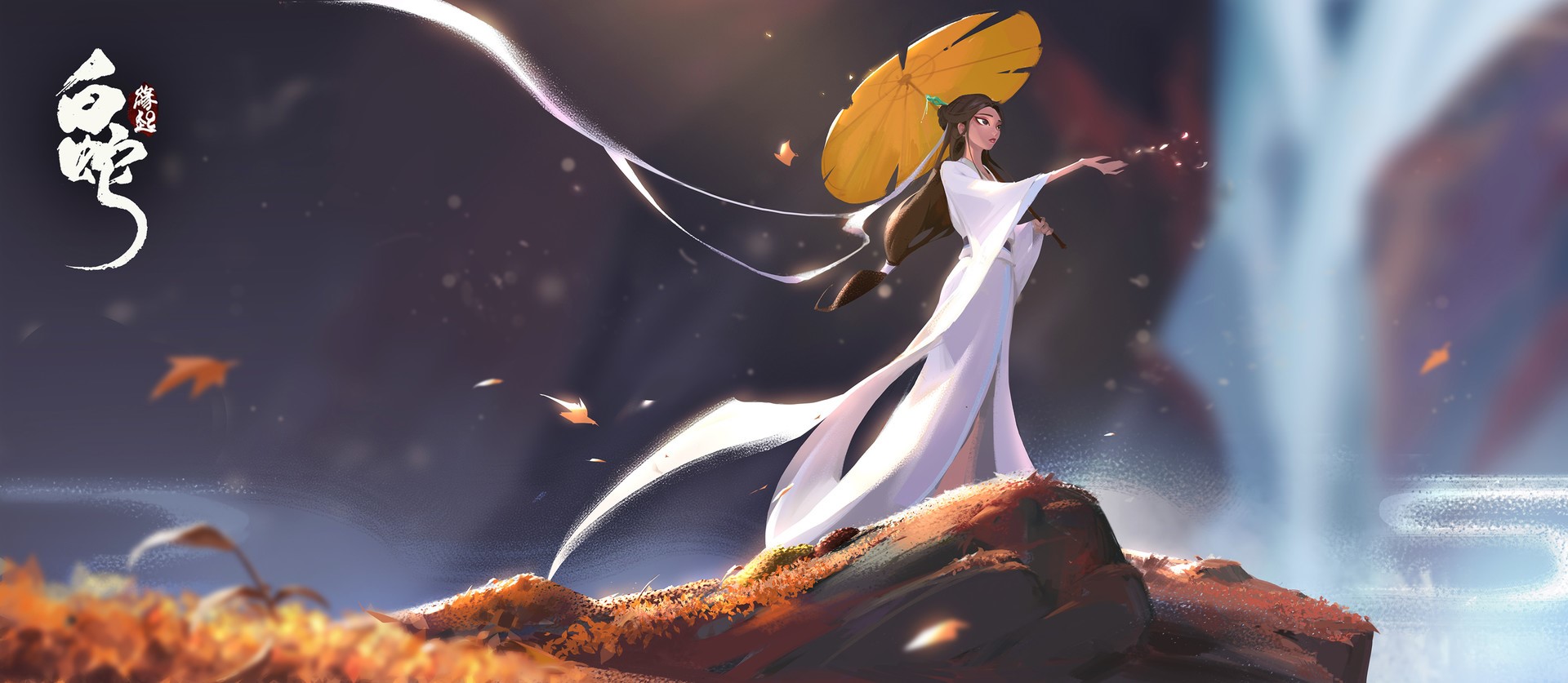women, white dress, umbrella, artwork, HD Wallpaper