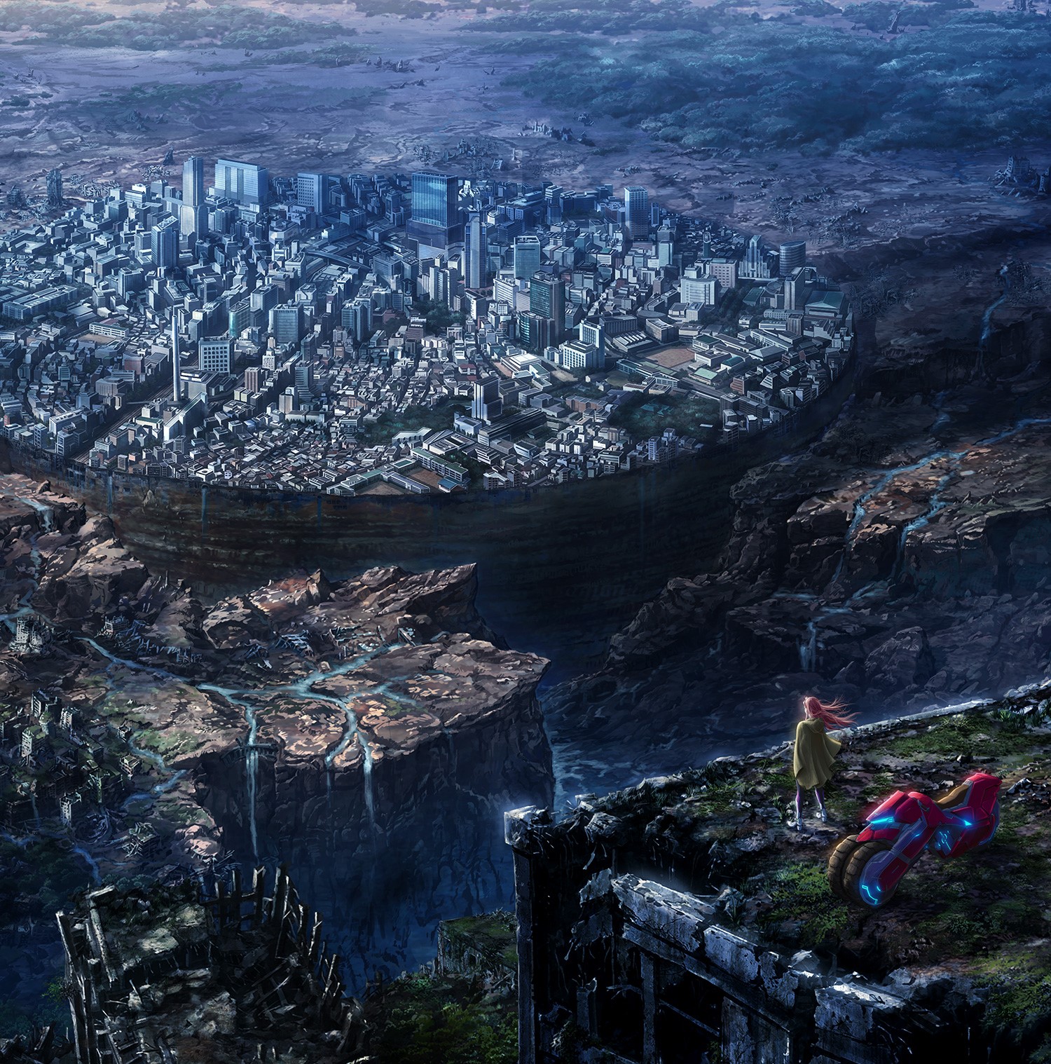 anime girls, alone, cityscape, city, anime, HD Wallpaper