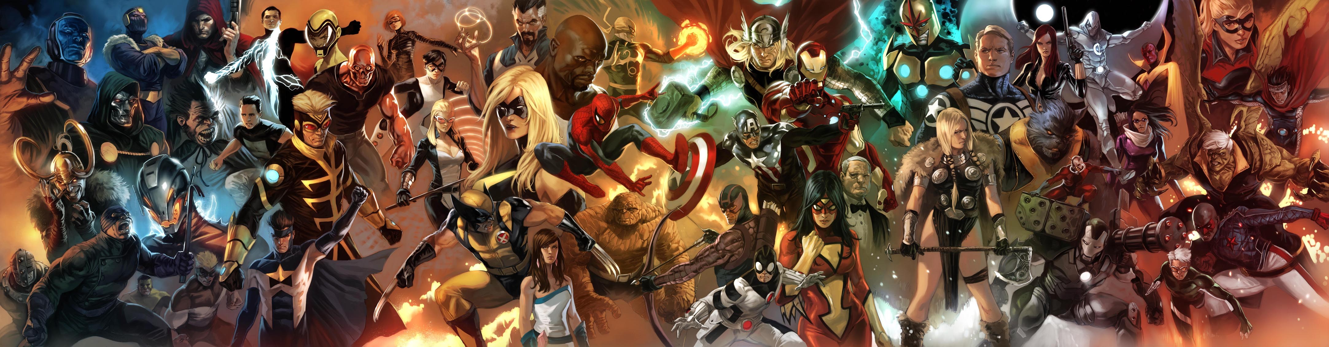 Marvel Super Heroes, Marvel Comics, Wolverine, Spider-Man, Dr. Strange, Hulk, Thor, Iron Fist, Captain America, Iron Man, Hawkeye, Magneto, HD Wallpaper