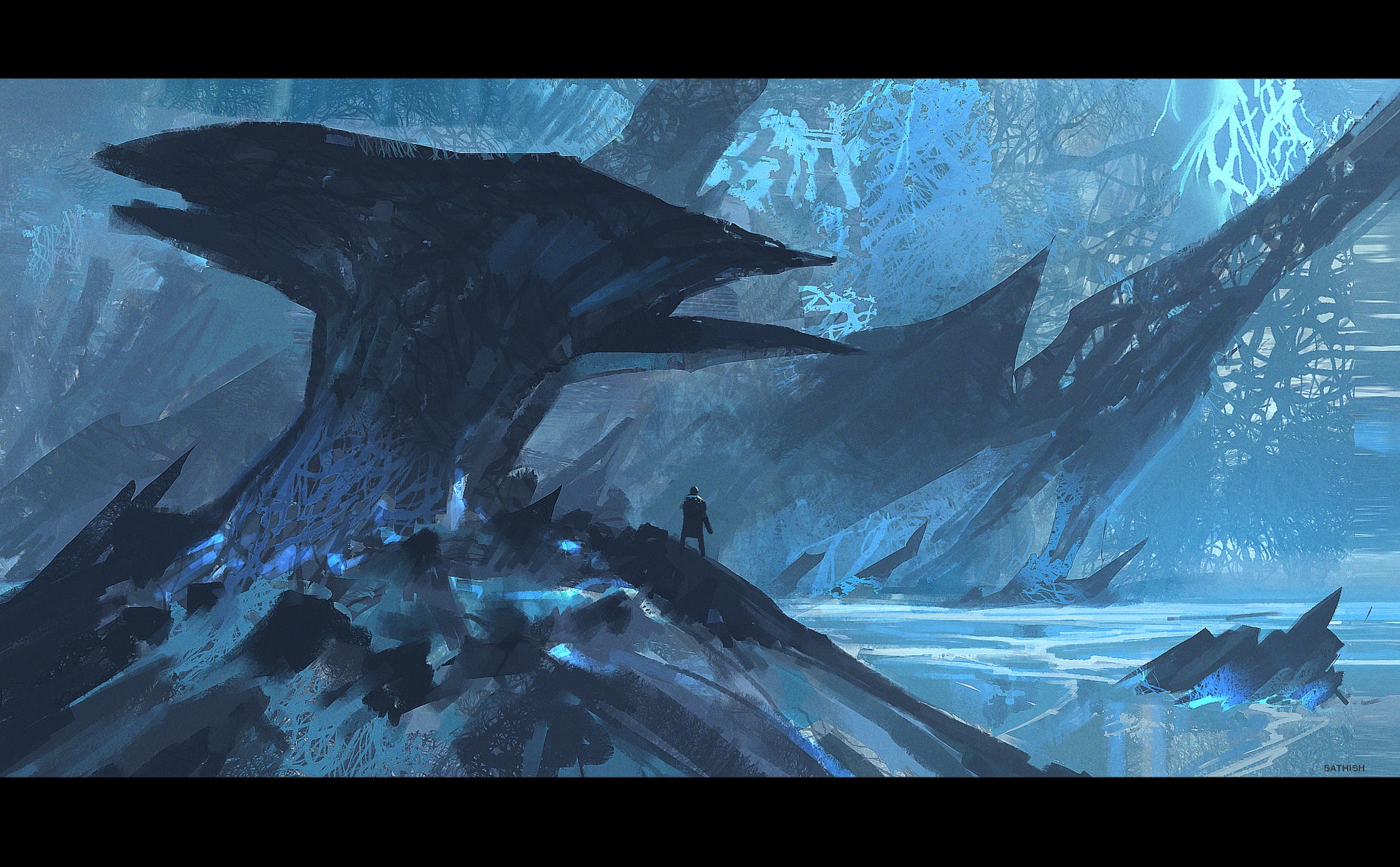 artwork, ice, men, winter, digital, cyan, HD Wallpaper
