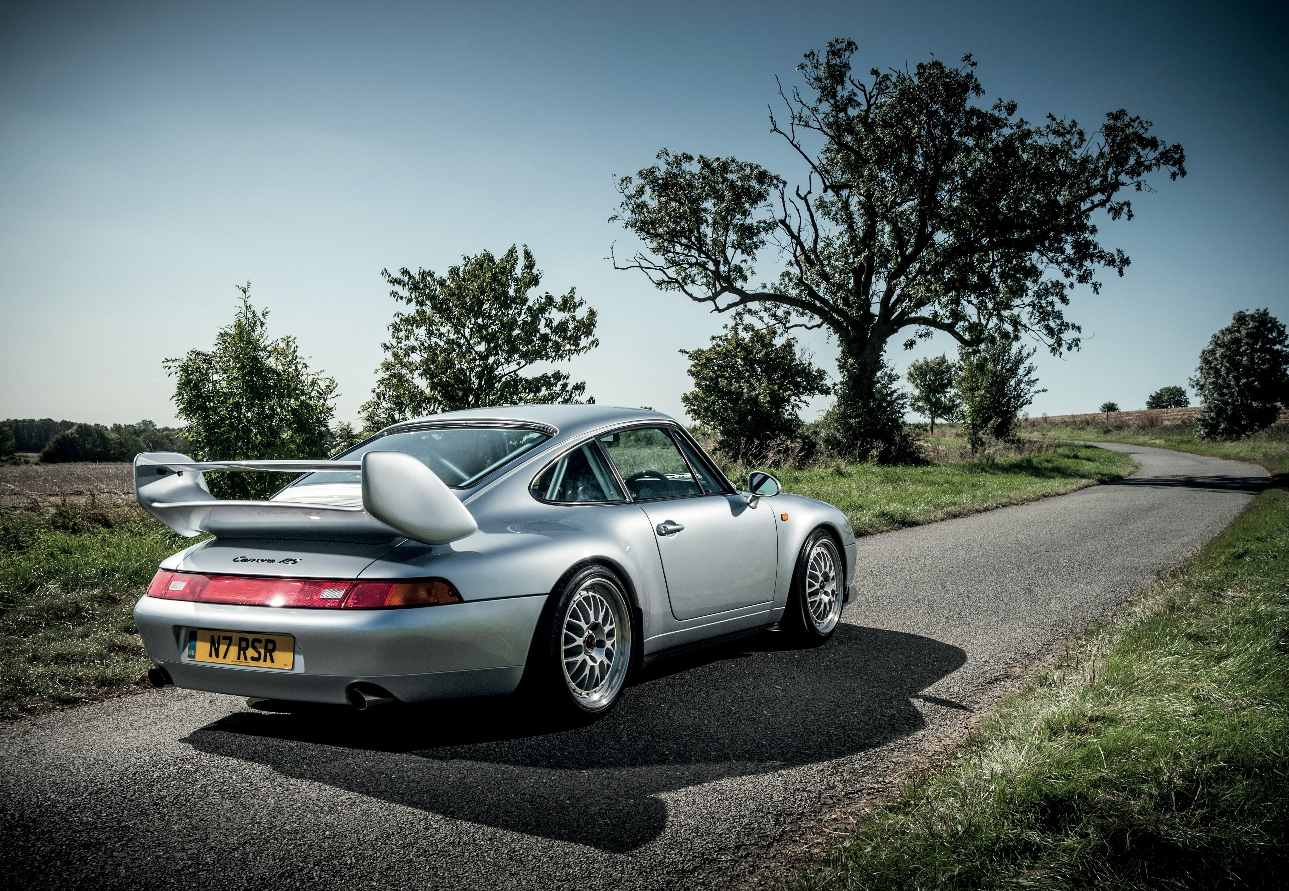 Porsche, silver, car, vehicle, road, silver cars, trees, HD Wallpaper