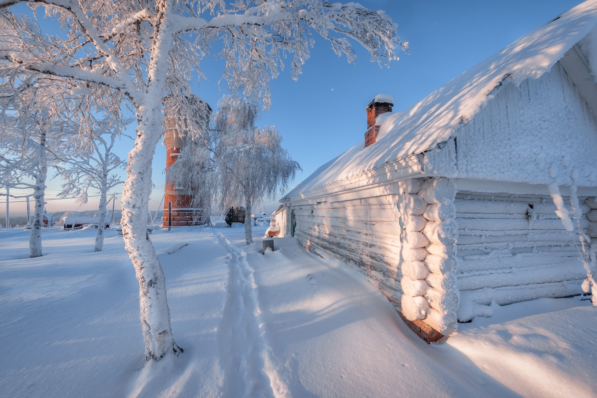 winter, snow, house, trees, HD Wallpaper