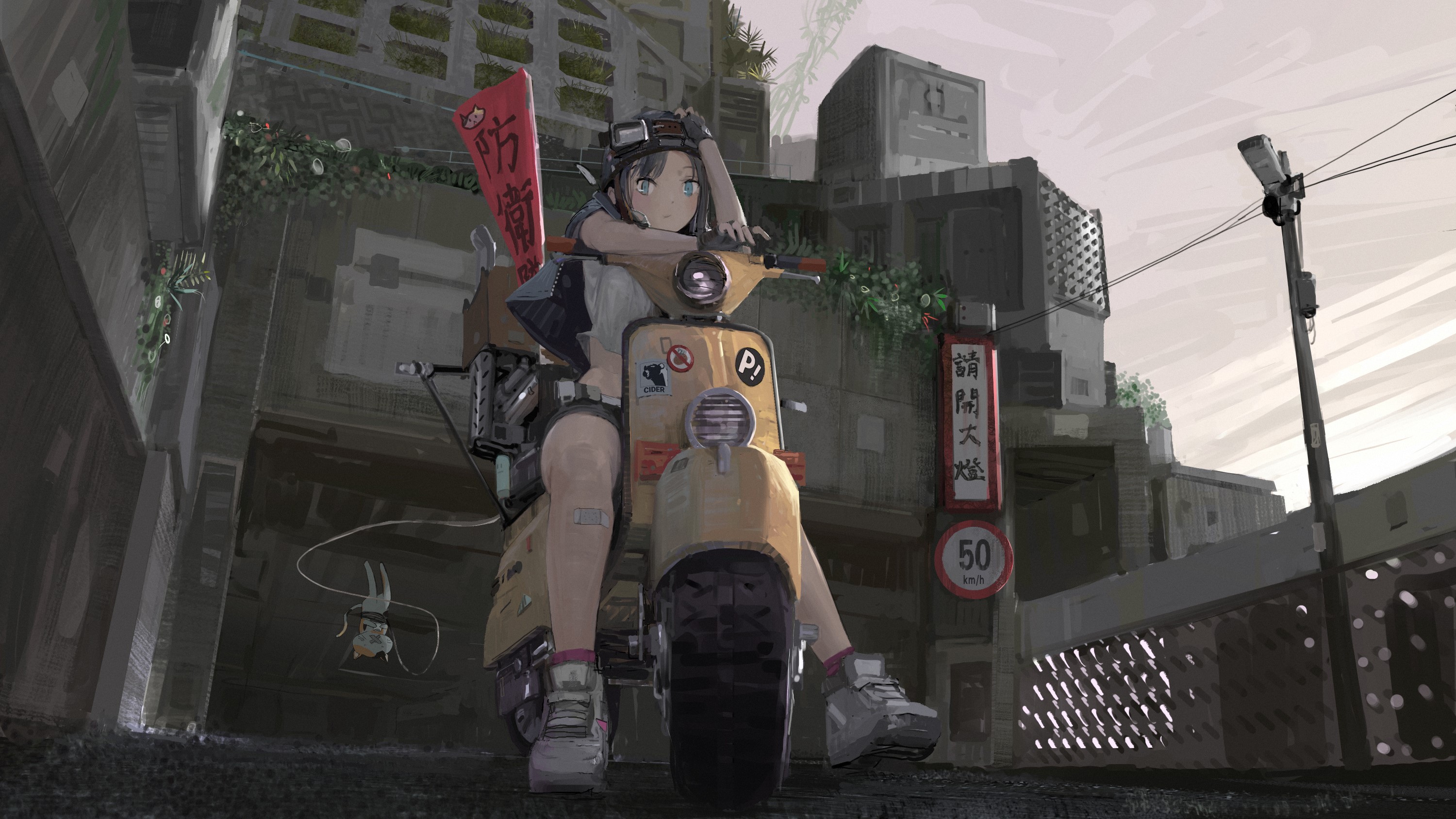motorcycle, concrete, anime, anime girls, PainDude _, HD Wallpaper