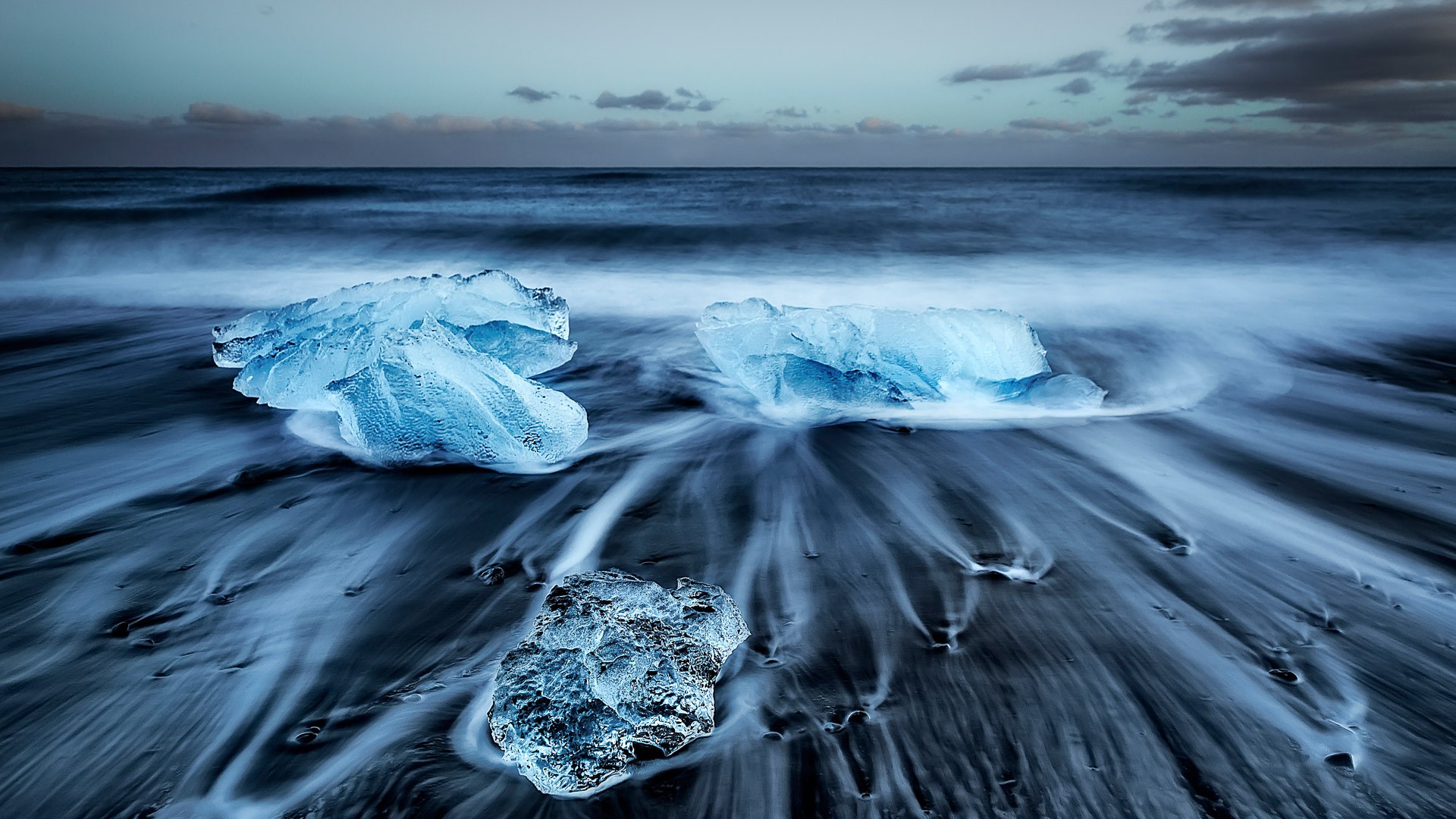 beach, water, sand, clouds, ice, HD Wallpaper