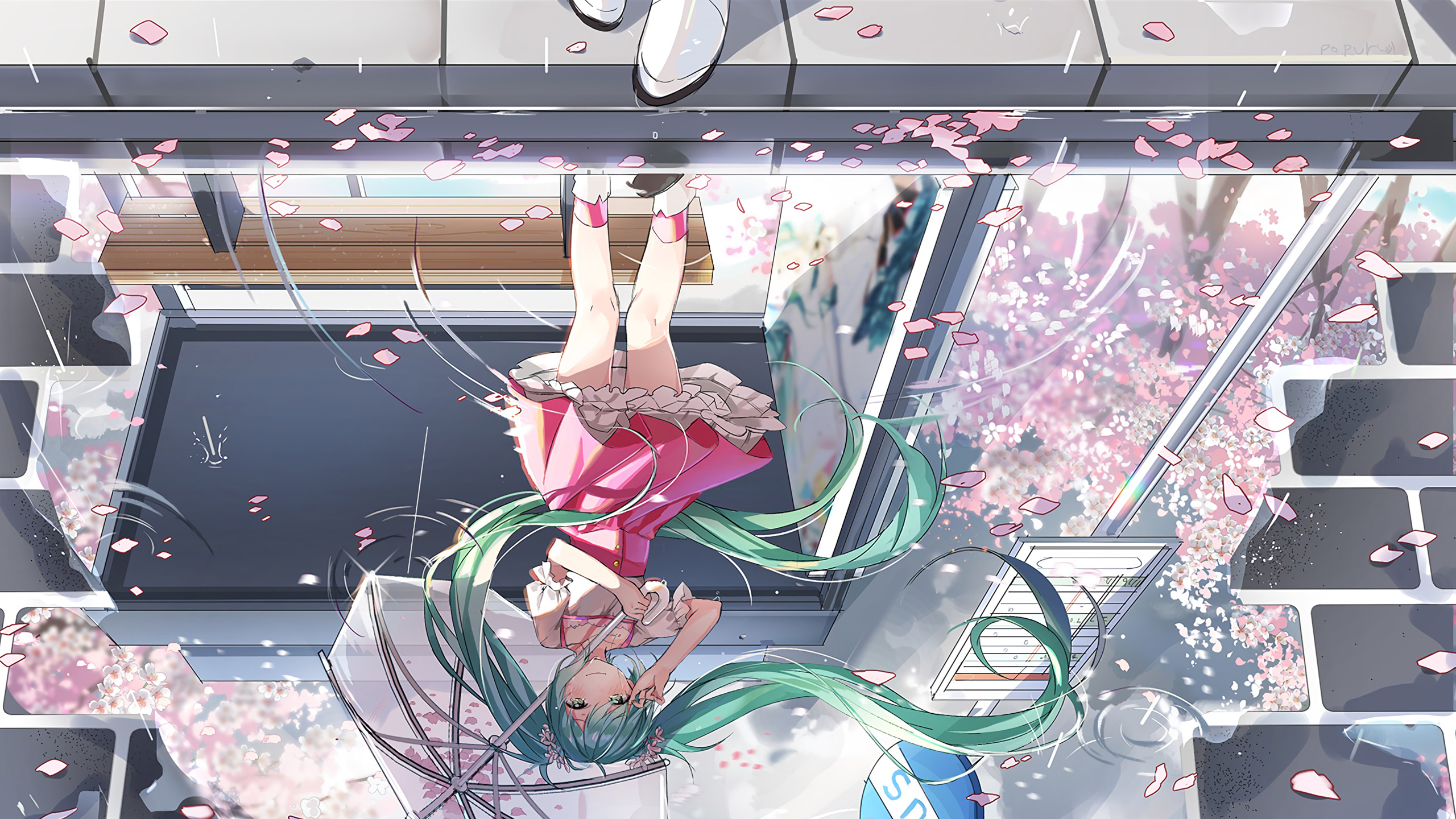 anime, Hatsune Miku, reflection, Vocaloid, water, HD Wallpaper