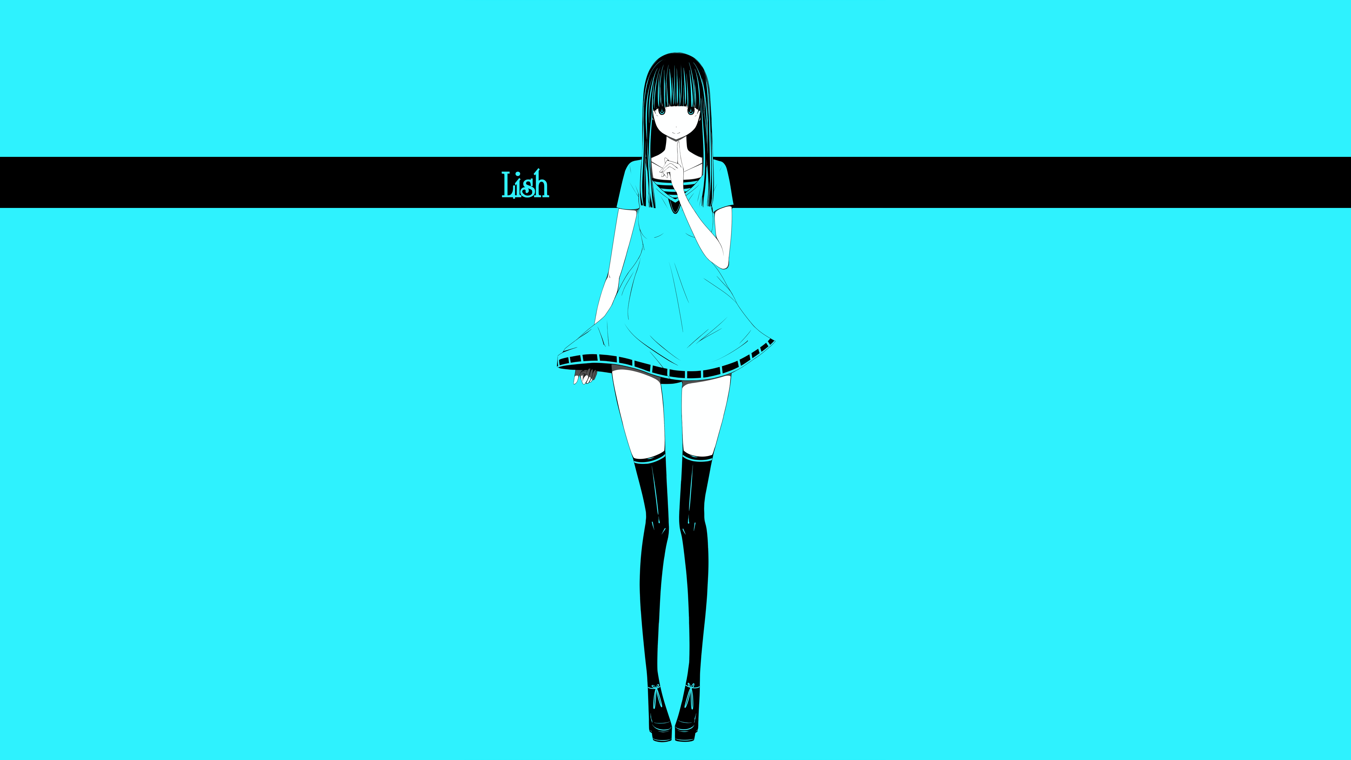 anime girls, original characters, simple background, thigh-highs, long hair, HD Wallpaper