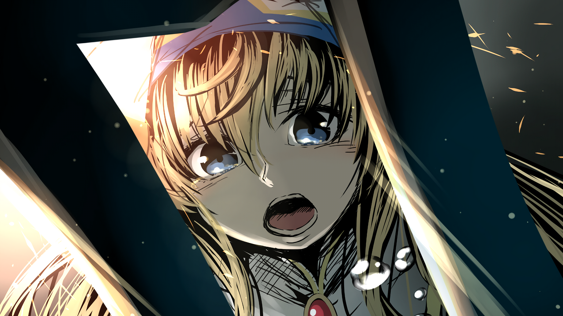 Goblin Slayer, Priestess (Goblin Slayer), tears, blond hair, helmet, blue eyes, anime girls, HD Wallpaper