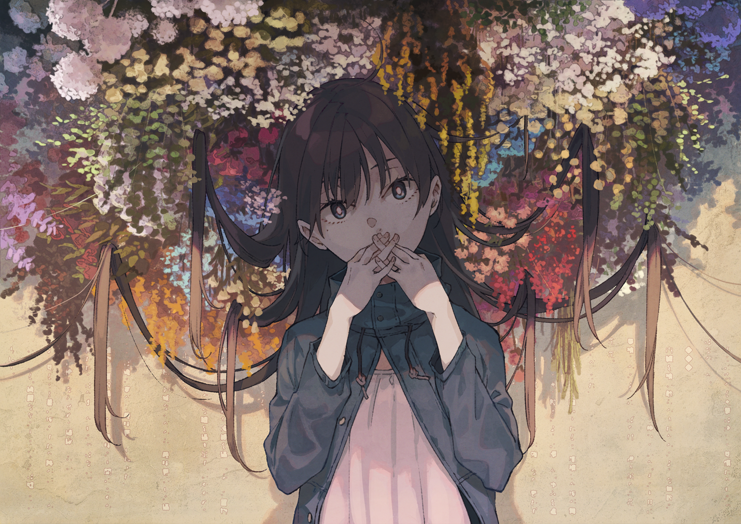anime, anime girls, dark hair, plants, flowers, HD Wallpaper