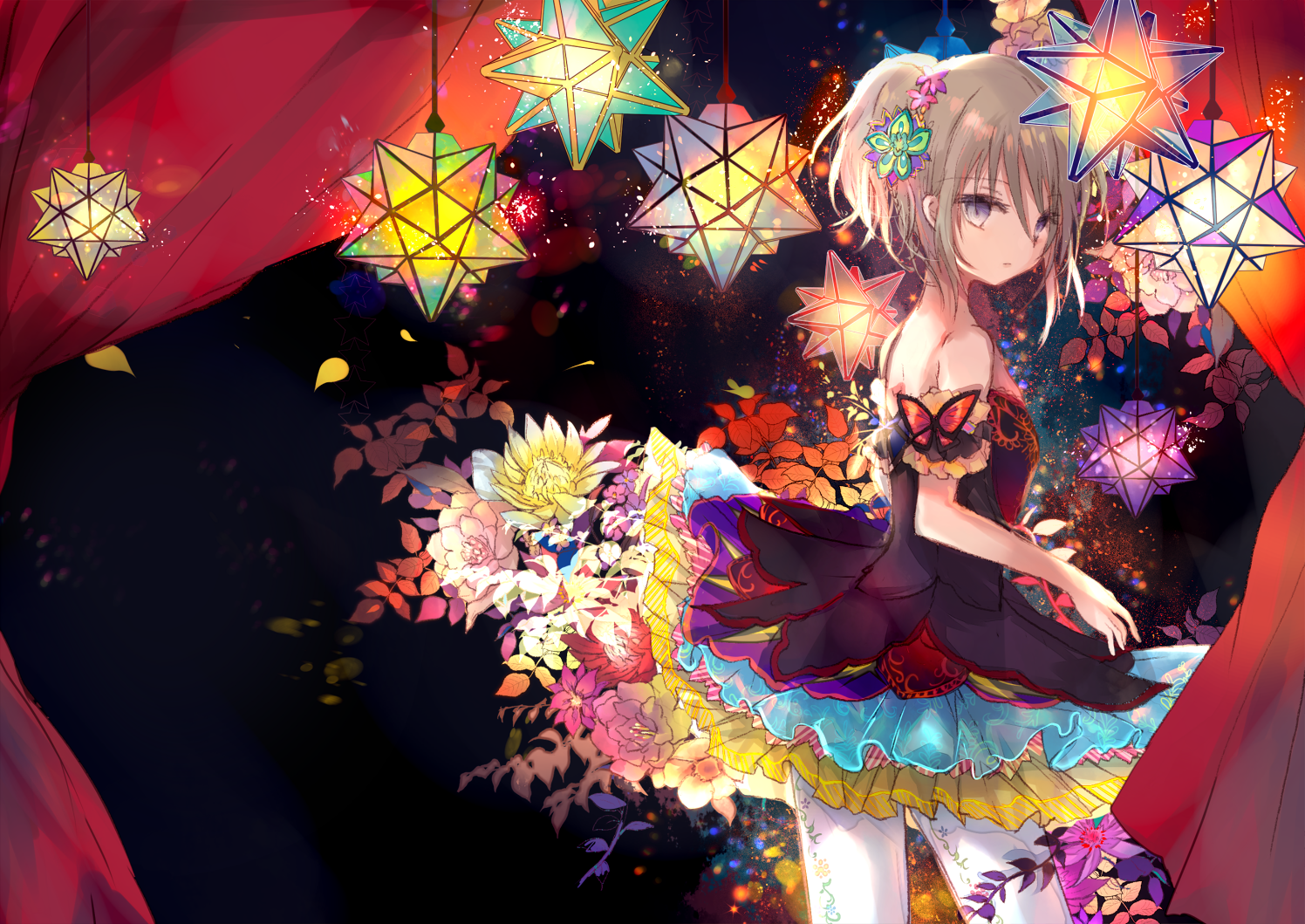 anime, anime girls, colorful, blonde, flower in hair, HD Wallpaper