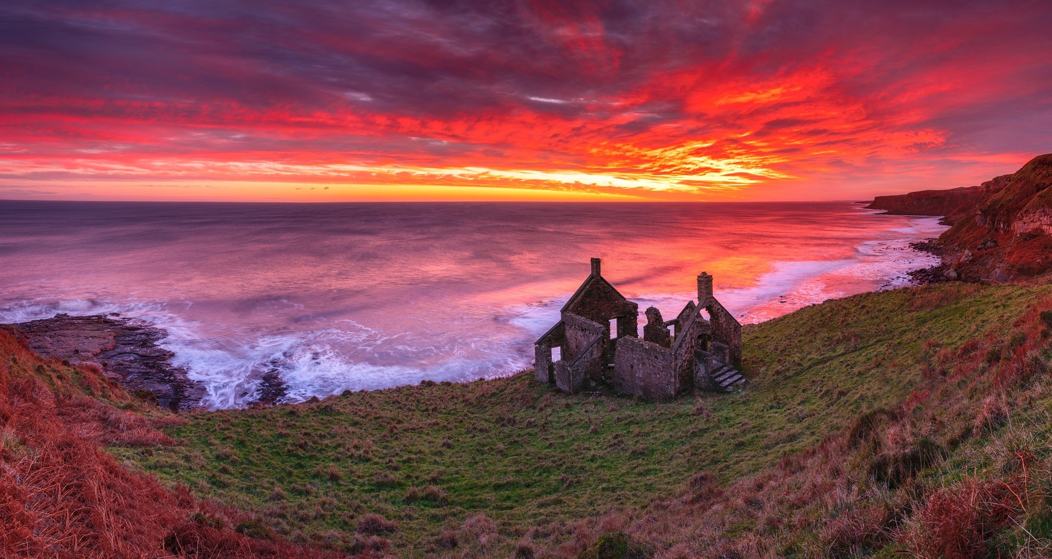 sunlight, ruin, coast, outdoors, HD Wallpaper