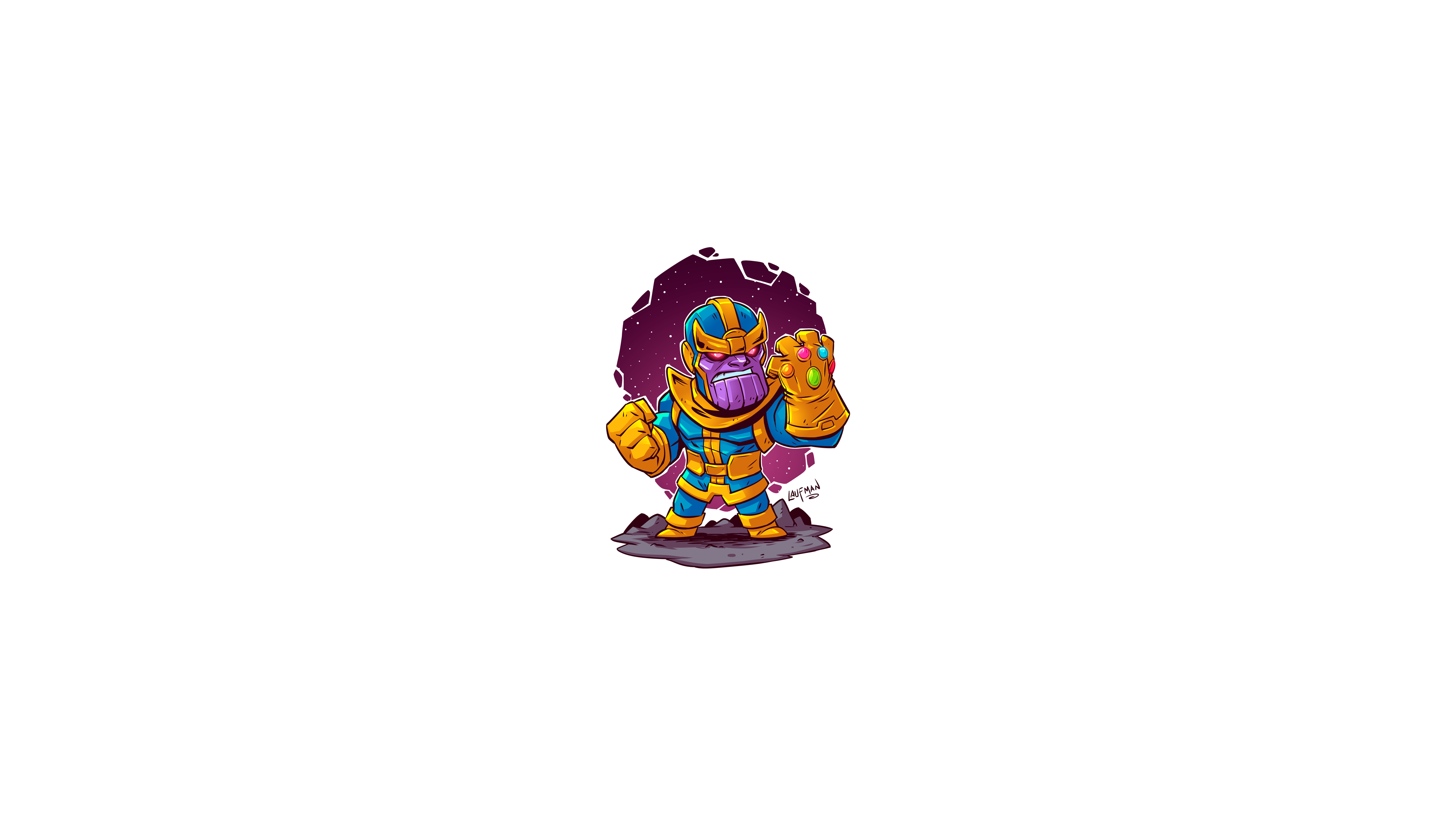 Marvel Cinematic Universe, chibi, minimalism, Thanos, Marvel Comics, Marvel Heroes, Marvel Super Heroes, MCU, Derek Laufman, HD Wallpaper