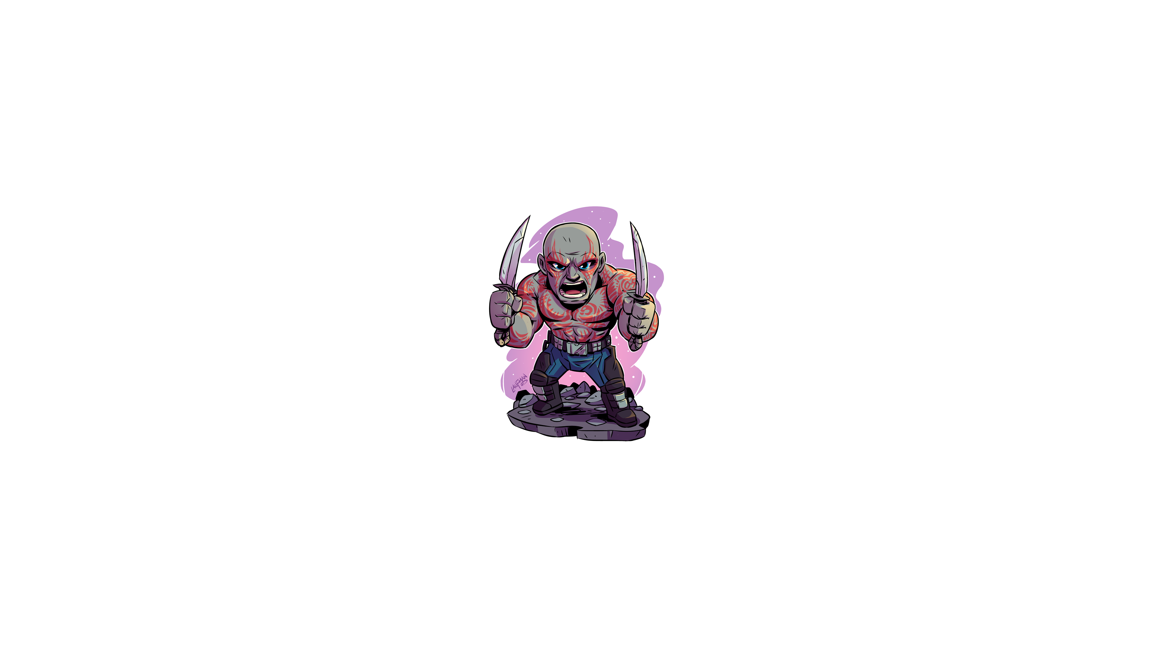 Marvel Cinematic Universe, chibi, minimalism, Drax the Destroyer, Marvel Comics, Marvel Heroes, Marvel Super Heroes, MCU, Guardians of the Galaxy, Derek Laufman, superhero, HD Wallpaper