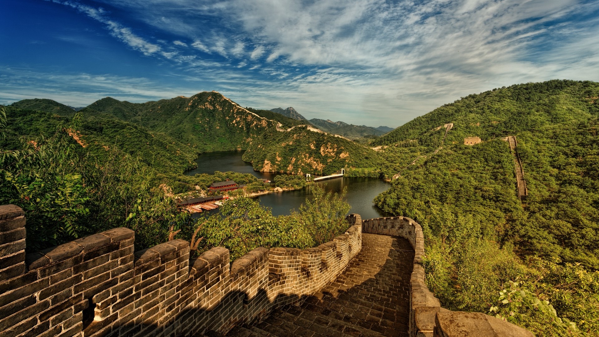 Great Wall of China, China, lake, mountains, leaves, trees, HD Wallpaper